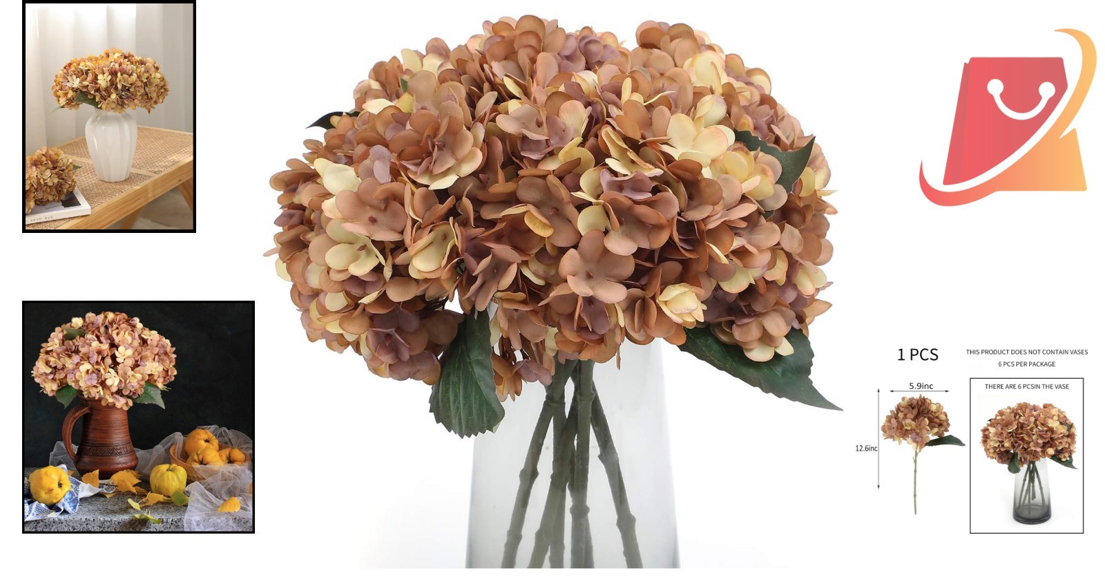 Silk Faux Hydrangea Flowers 6 Pack Autumn Yellow Indoor Outdoor Decor