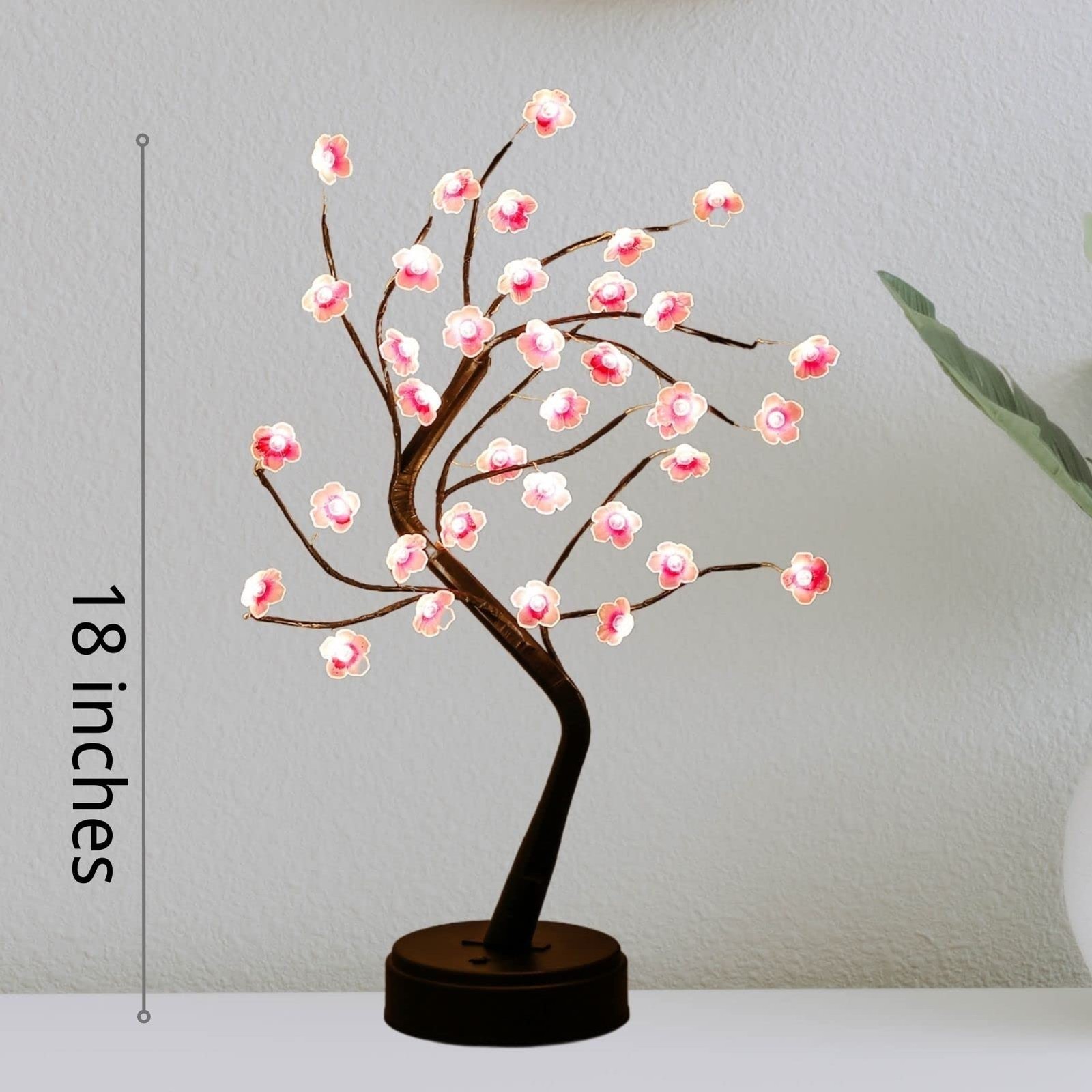 2 PCS Cherry Blossom Tree Lamp 18 Inch 36 LED Bonsai Lights USB Battery