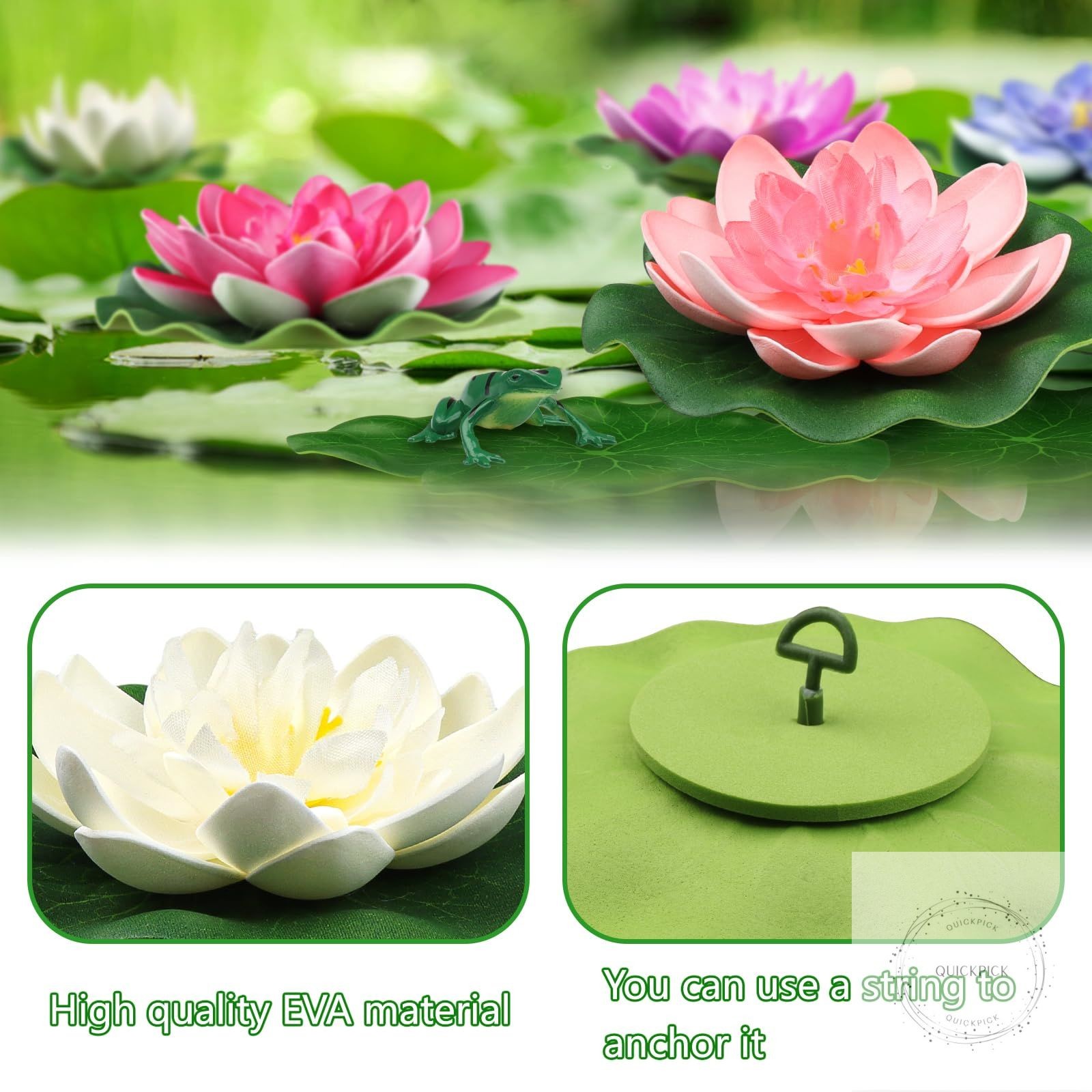 22 Pack Artificial Floating Foam Lotus Flowers with Artificial Frog Lotus Leaves