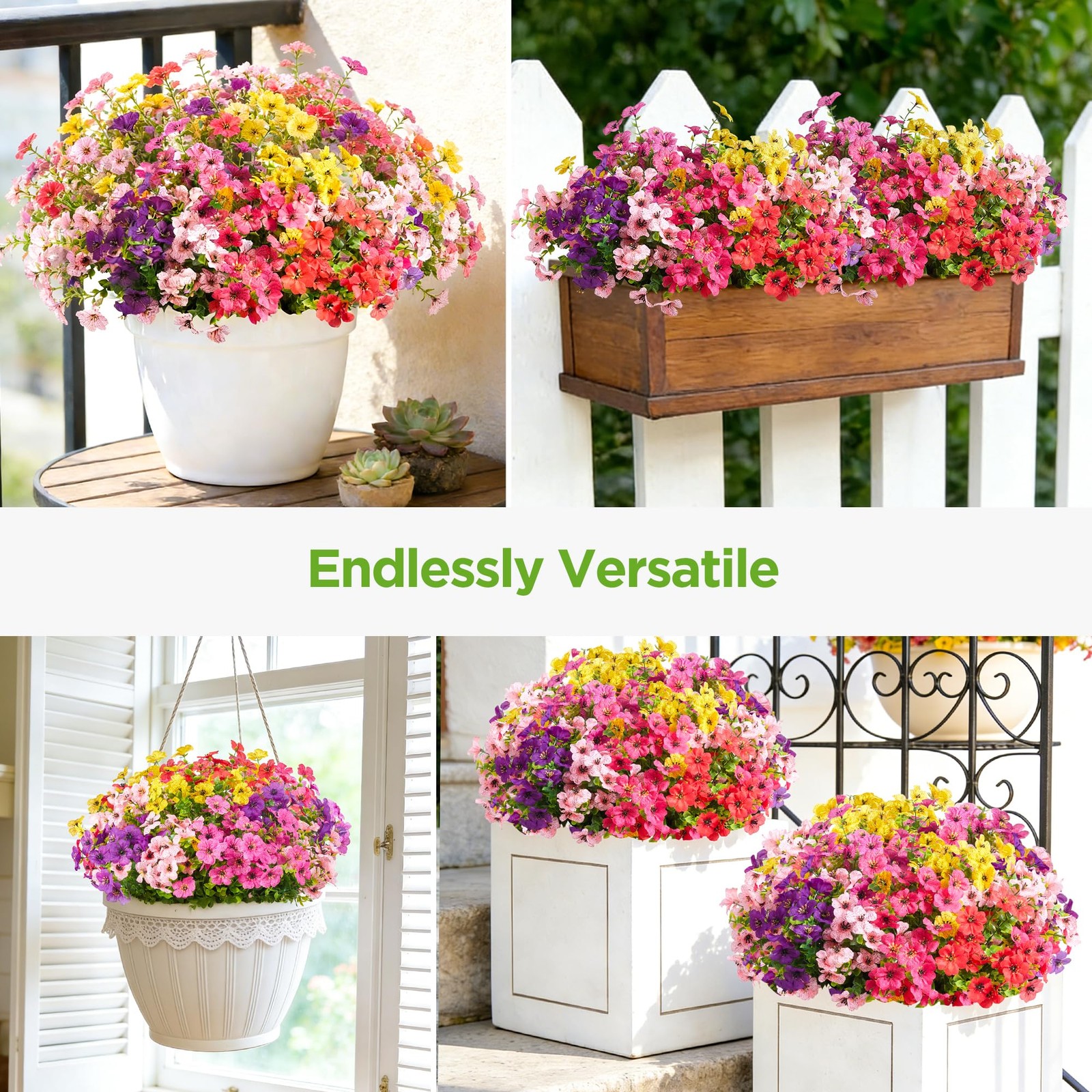 Artificial Flowers for Outdoors, 24 Bundles UV Resistant Fake Silk Flowers fo…