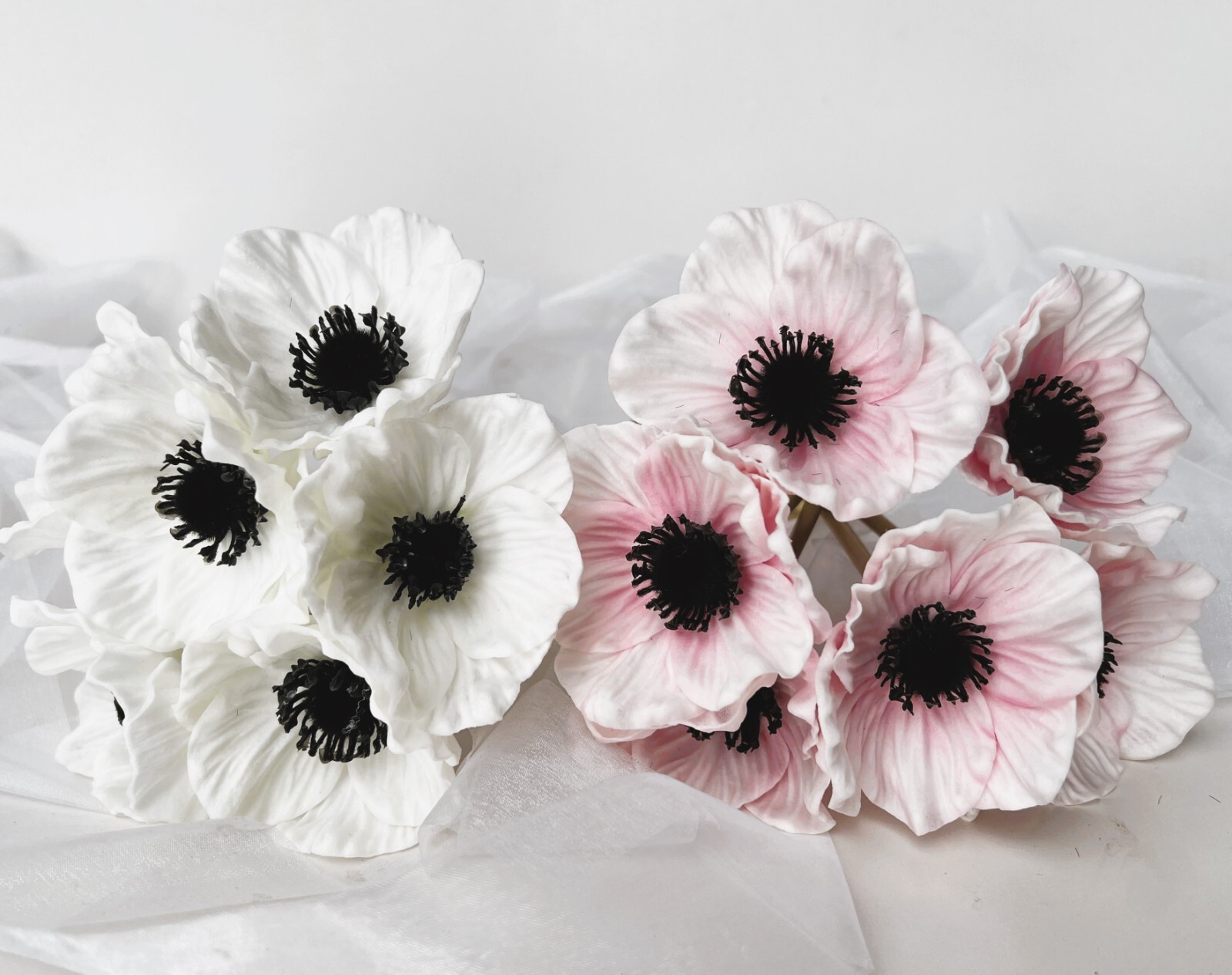Real Touch Anemone Flower Bunch Bouquet Latex Faux White Pink Anemone Flowers x1