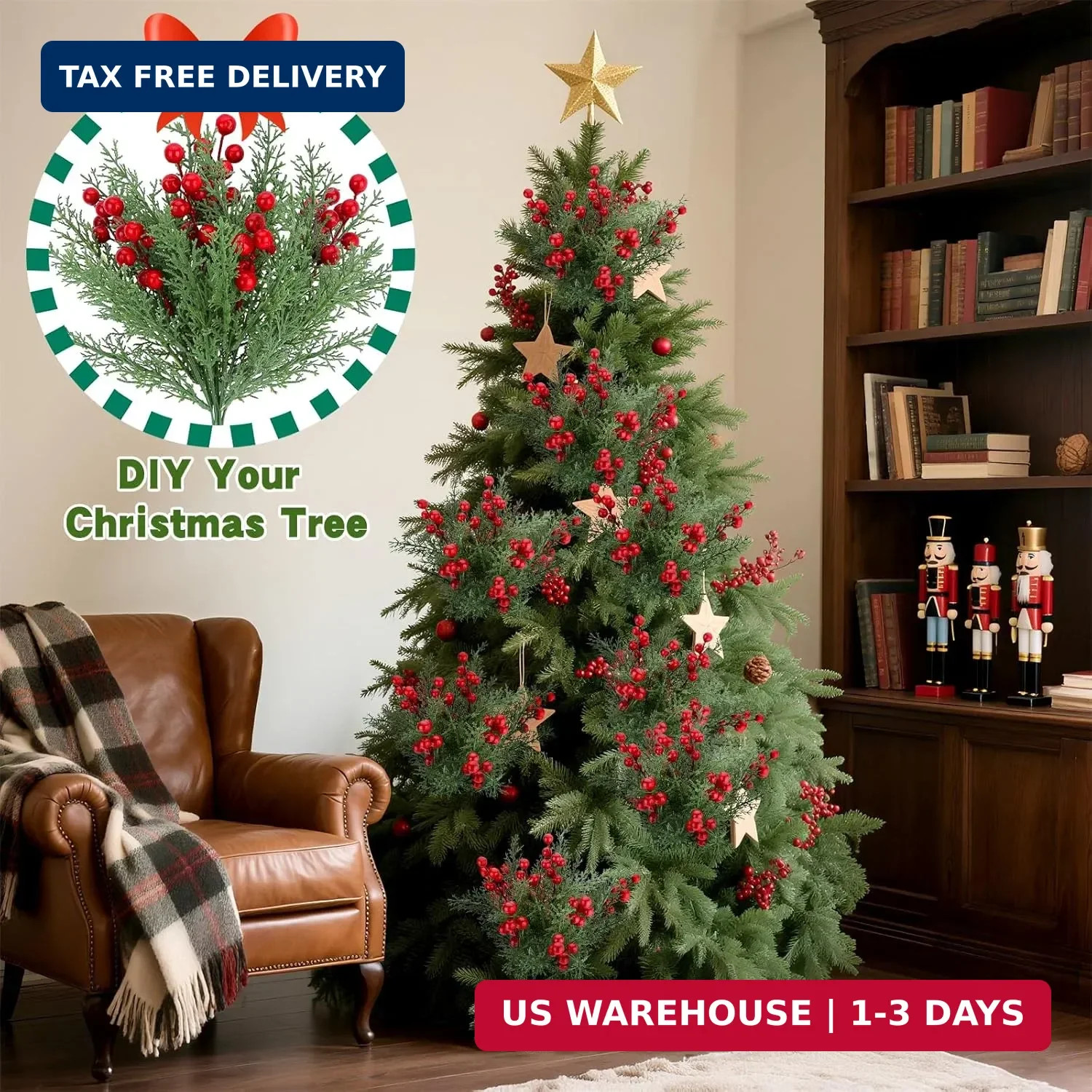 ICEROYCE 4 Bundles 140 Pcs Artificial Christmas Flowers with Red Berry Stems, Fa