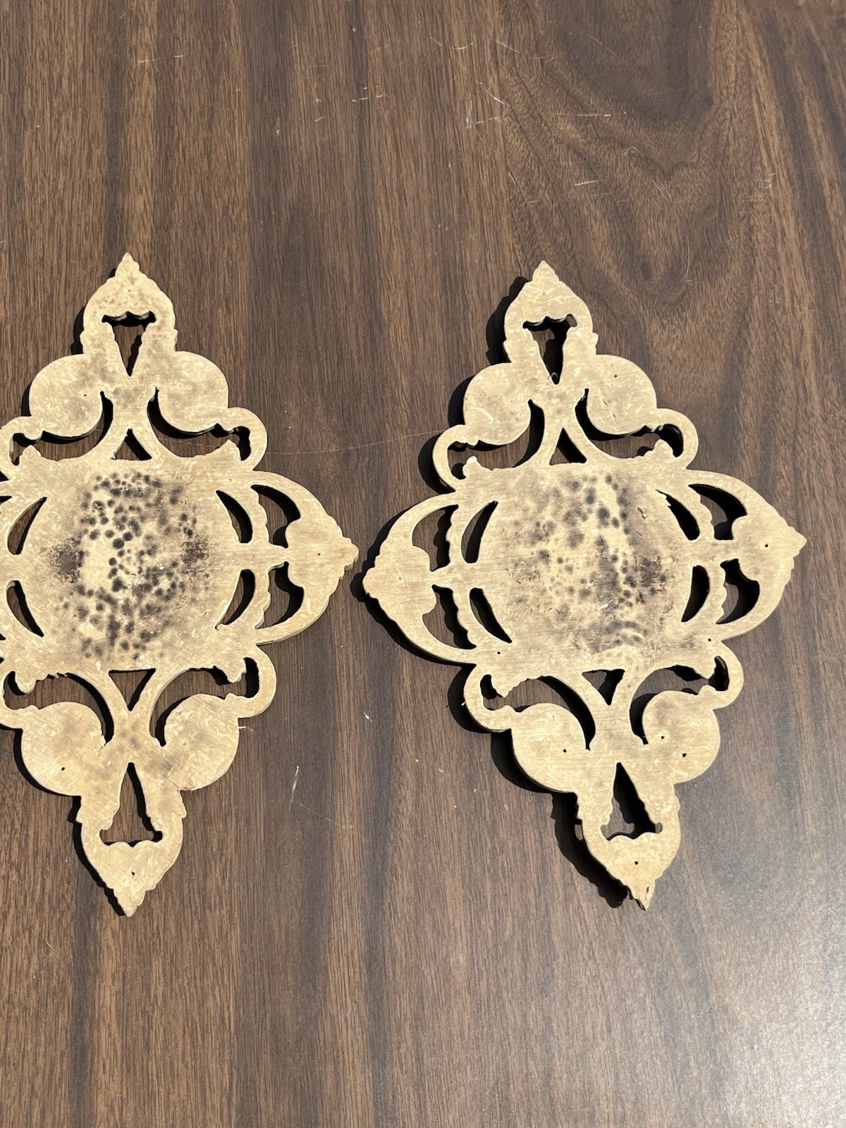 Natural Wood Leaf Scroll Carved Flower Appliqué Furniture Pair