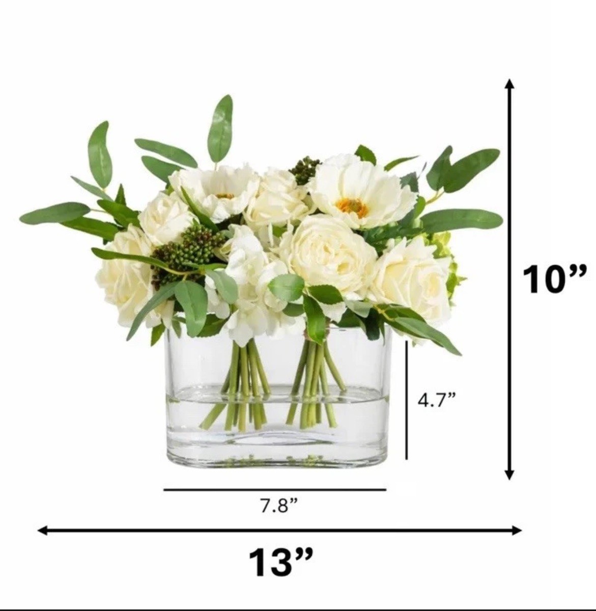 Nearly Natural Faux 10” Mixed Rose & Hydrangea Arrangement,Artificial Flowers