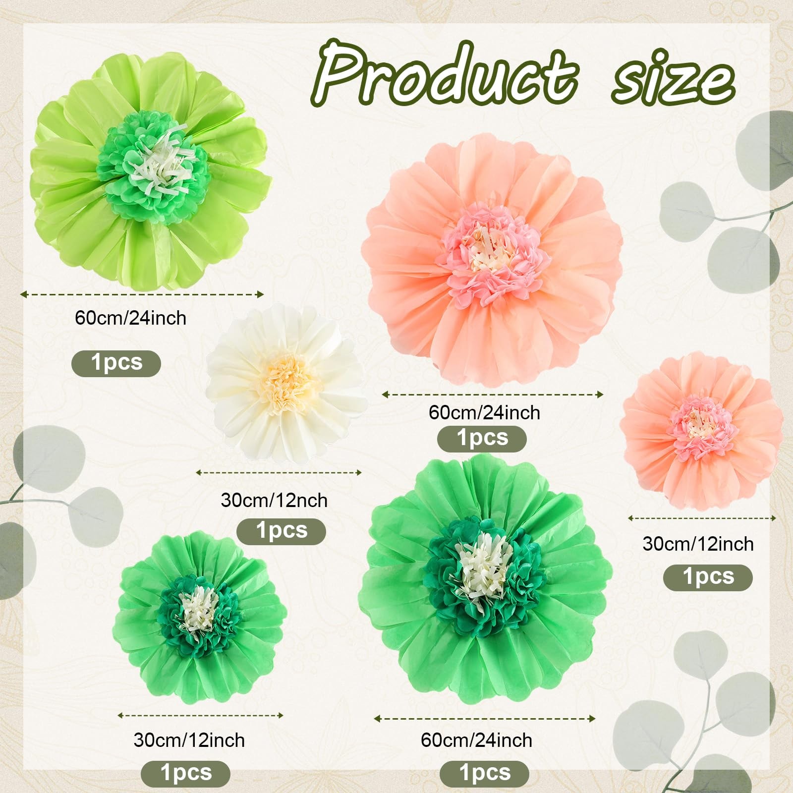 40 Pcs Giant Flowers and Artificial Eucalyptus Leaves, Large Flowers Wall Dec…