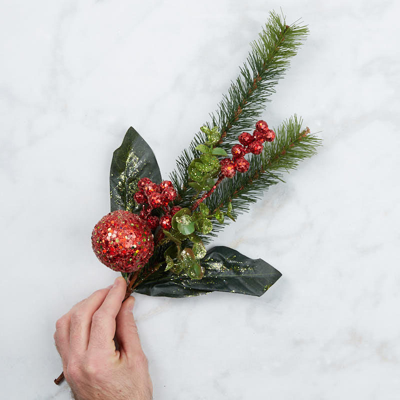 Bulk Lot of 12 Artificial Red Glitter Berries, Ornament & Pine 16″ Floral Sprays