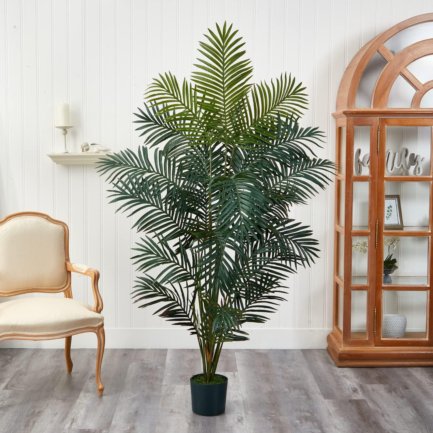 7 Ft Artificial Paradise Palm Tree with Nursery Pot | 21 Feathery Fronds, Realis