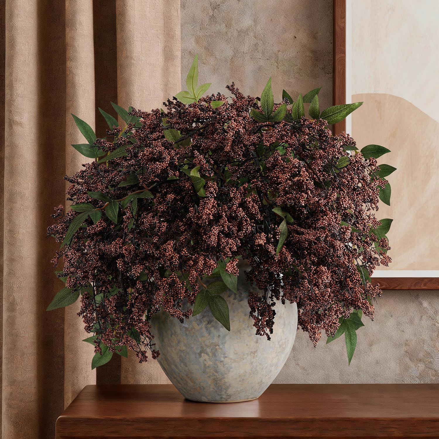 3 Pcs 36″ Dark Brown Artificial Berry Stem for DIY Home Decor & Holidays