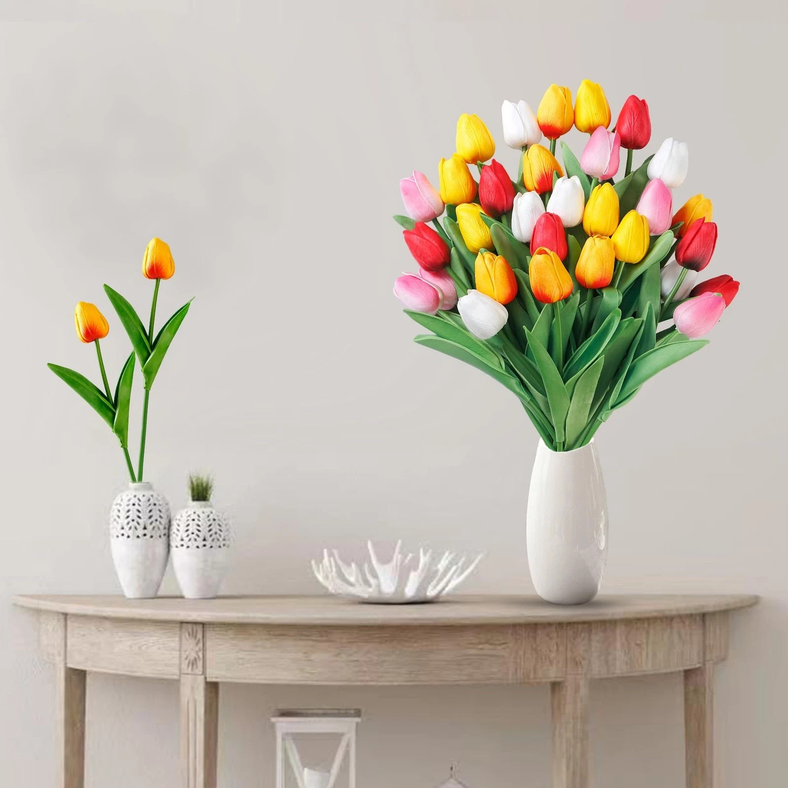 Sggvecsy 15 Pcs Fake Tulips Artificial Flowers Real Touch PU Faux Flowers Tul…