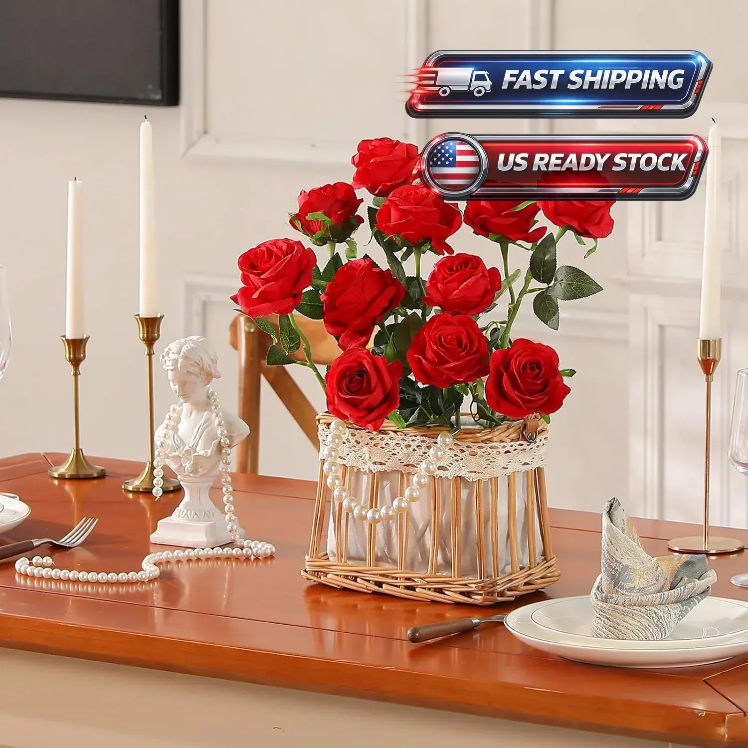 Bouquet Artificial Faux Silk Rose Flowers Wedding Party Events Decoration Xmas