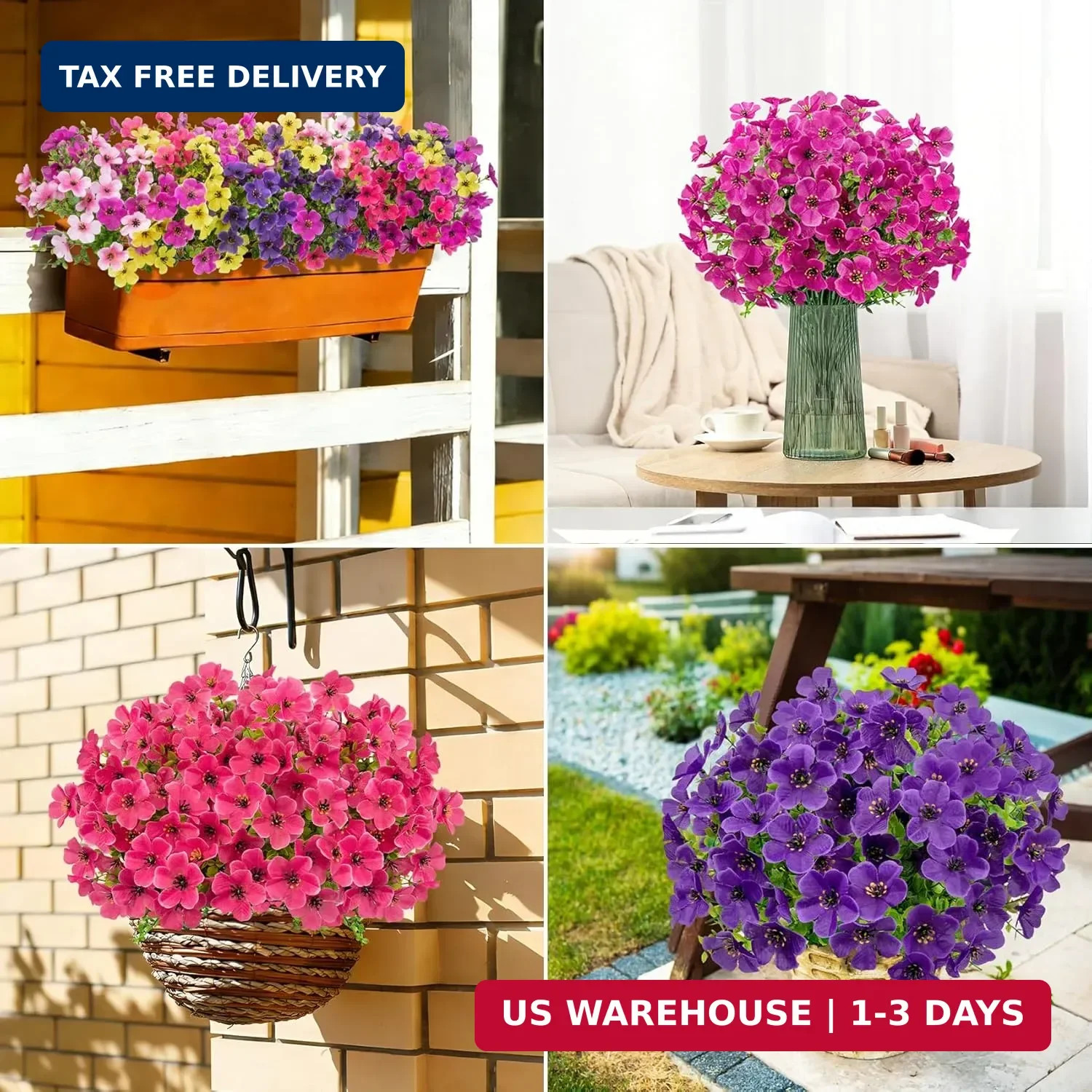 20 Bundles Artificial Flowers for Outdoors, Fake Violet Flowers Silk Realistic U