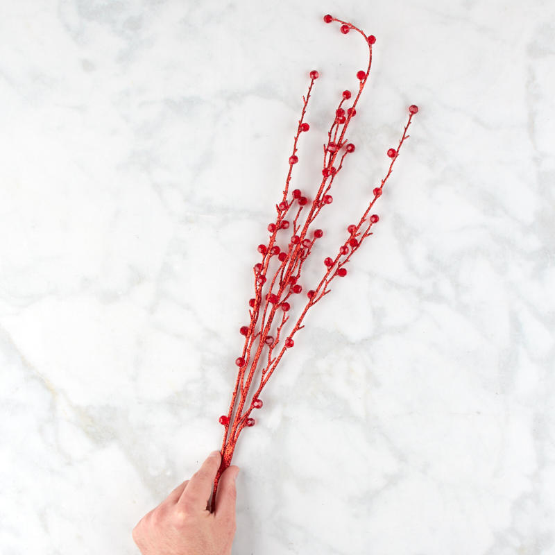 Bulk Lot of 12 Sparkling Red Glittered Berry and Twig 30″ Floral Stems