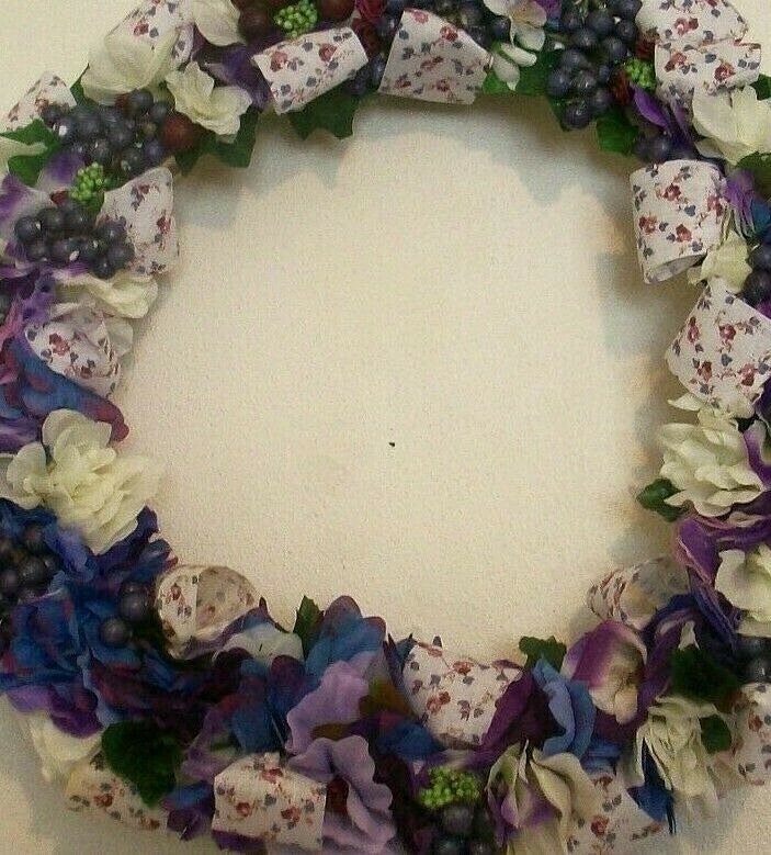 New- Country Farmhouse 13″ Floral Door/Wall Wreath Purple/Blue/White