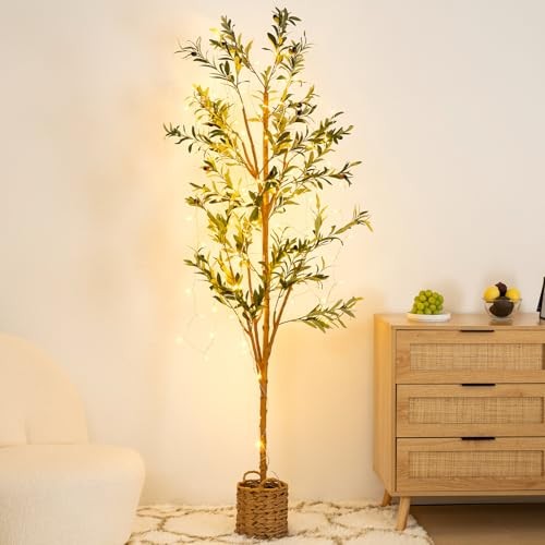 6ft Artificial Olive Tree with LED Fairy Lights, Tall Faux Potted 5ft 11in