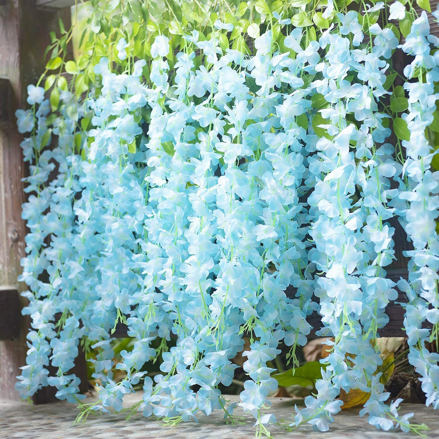 12Pcs 3.6ft Artificial Wisteria Vine Silk Blue Hanging Flower Wedding Home Decor