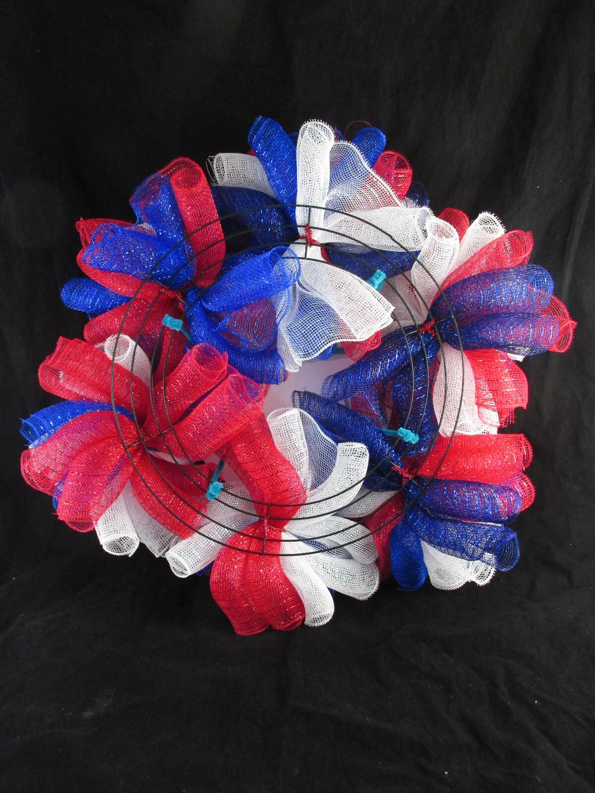 Red, White, and Blue Woodland Cruffle Deco Mesh Ribbon Welcome Wreath
