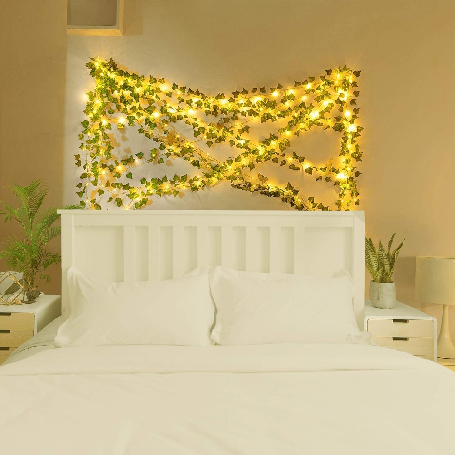 12PCS Plantas Hiedra Artificiales Con Luces LED Para Decoración Hogar Oficina