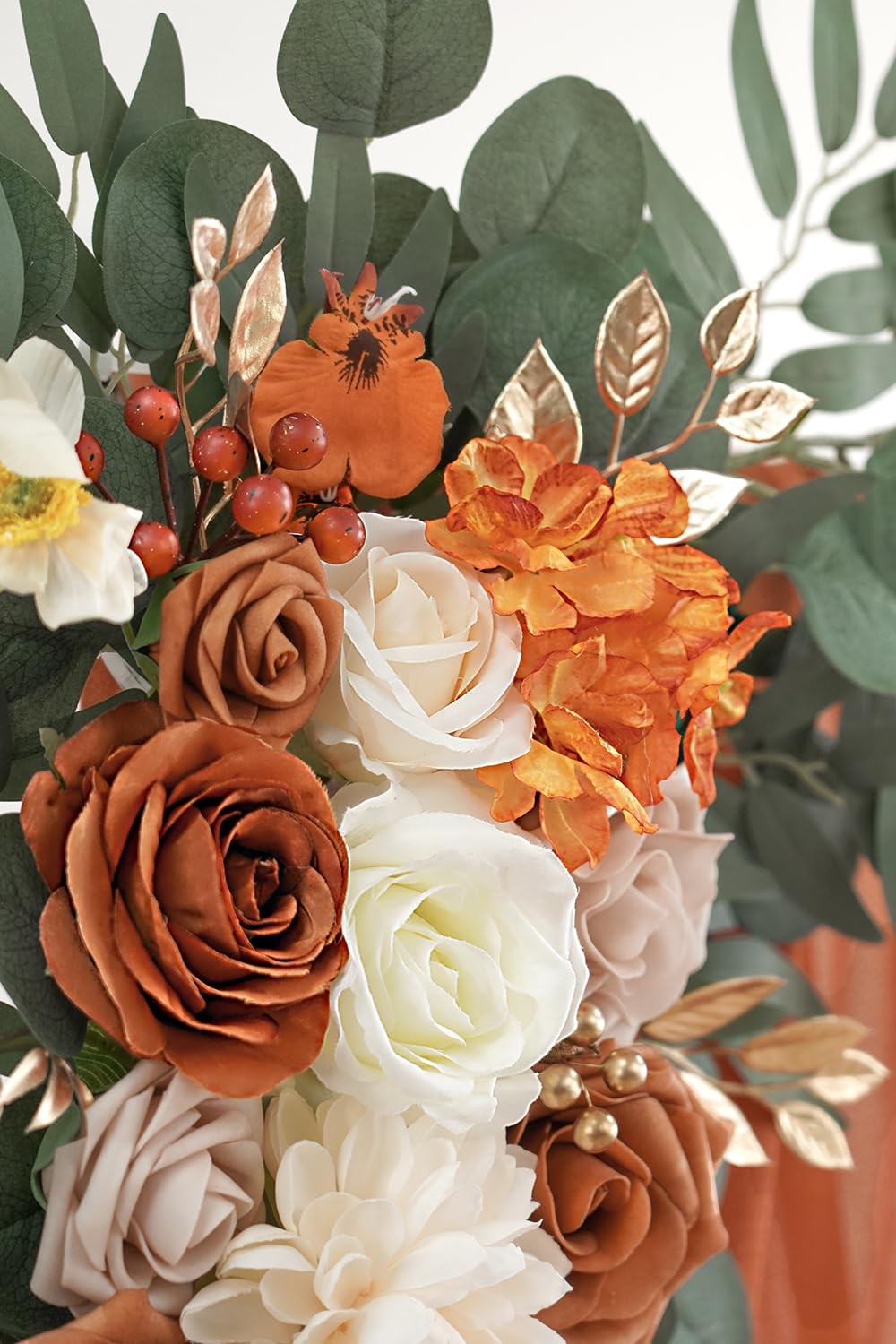Burnt Orange Artificial Wedding Arch Flowers Kit (Pack of 3) with 26Ft Terrac…