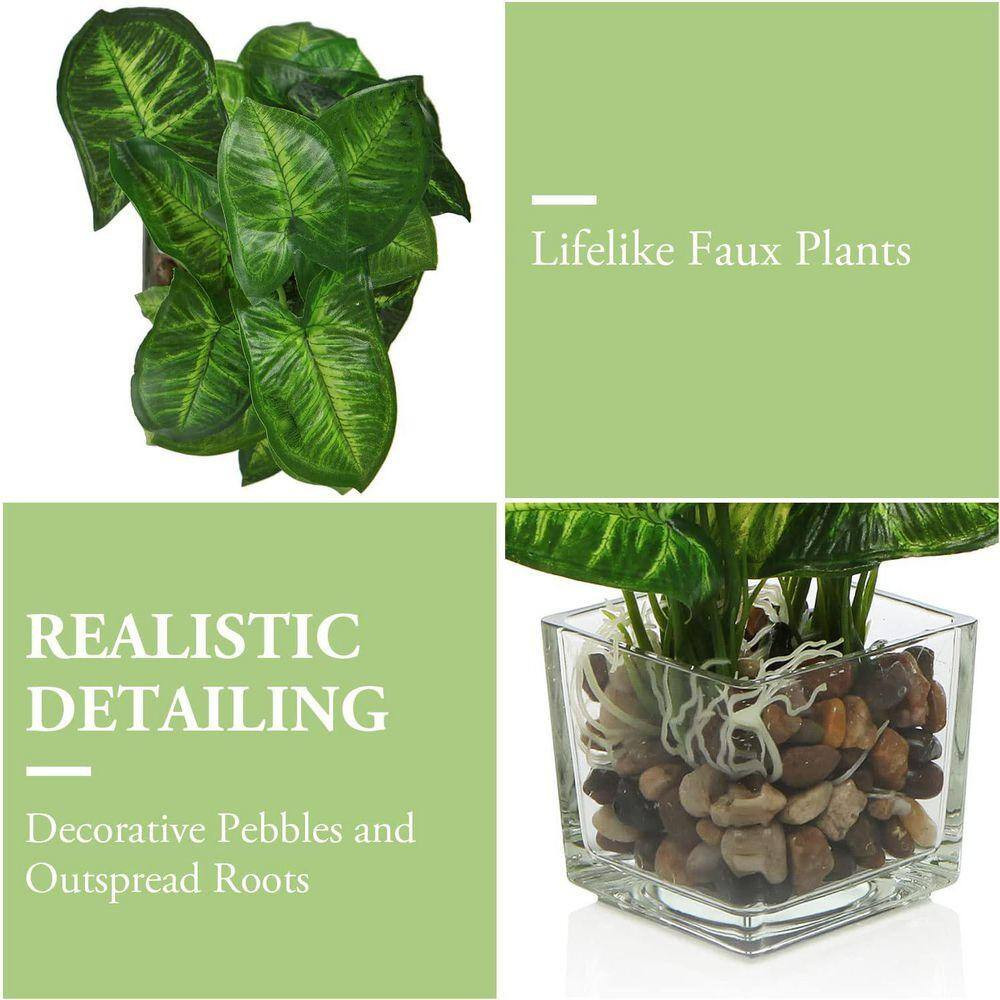9.5 In. Green Indoor Small Artificial Potted Plants in Clear Glass Pot Set of 3
