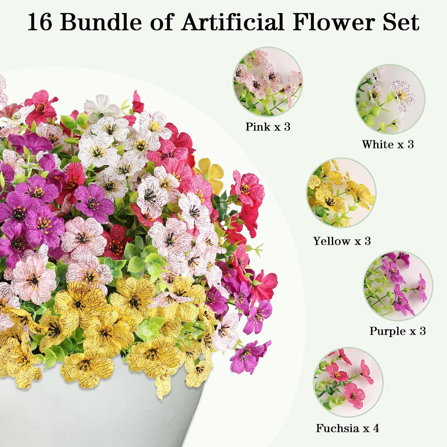 Realistic Eucalyptus Artificial Flowers – 16 Bundles for Indoor/Outdoor Elegance