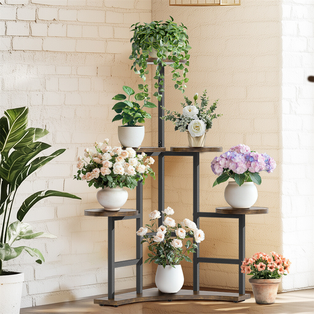 6 Tiers Triangle Corner Plant Stand Flower Pots Holder Rack Indoor Outdoor Patio