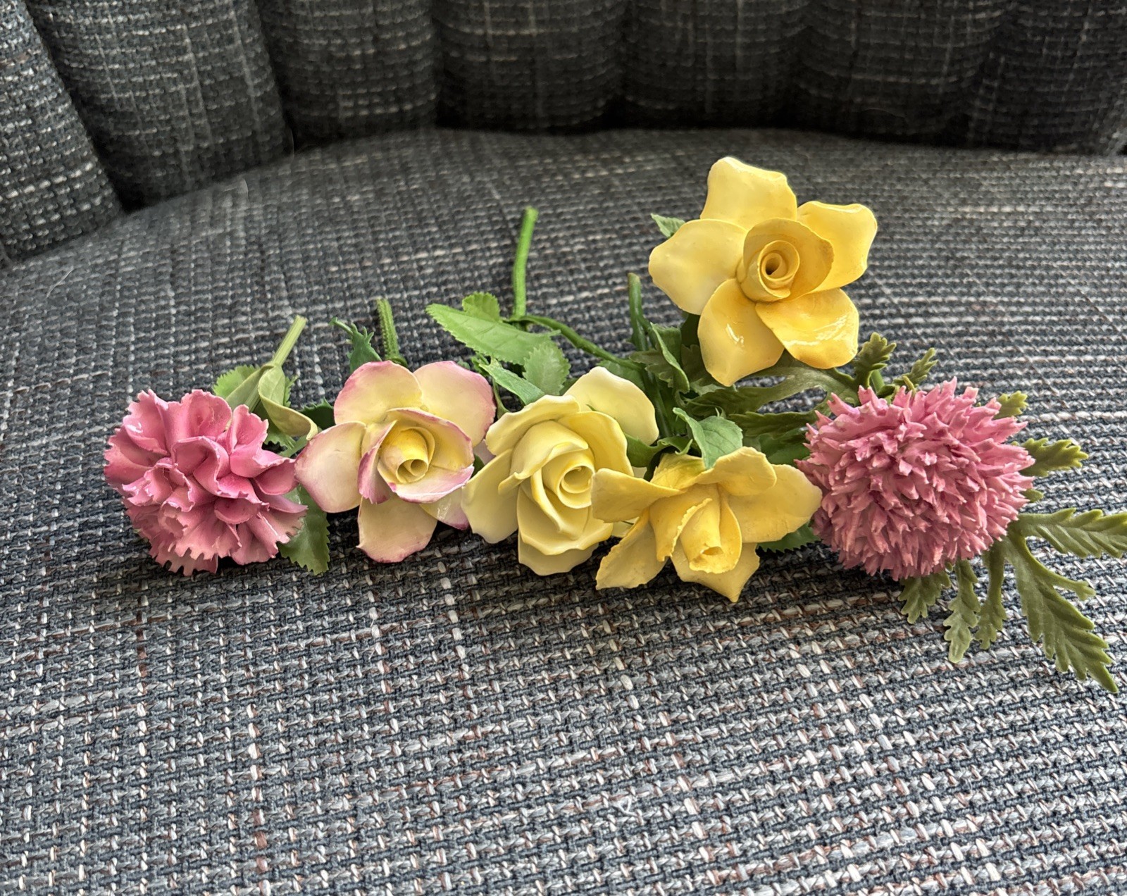 VTG Fine Bone China Flowers Crysanthemum & Yellow Rose Mixed Handmade Realistic