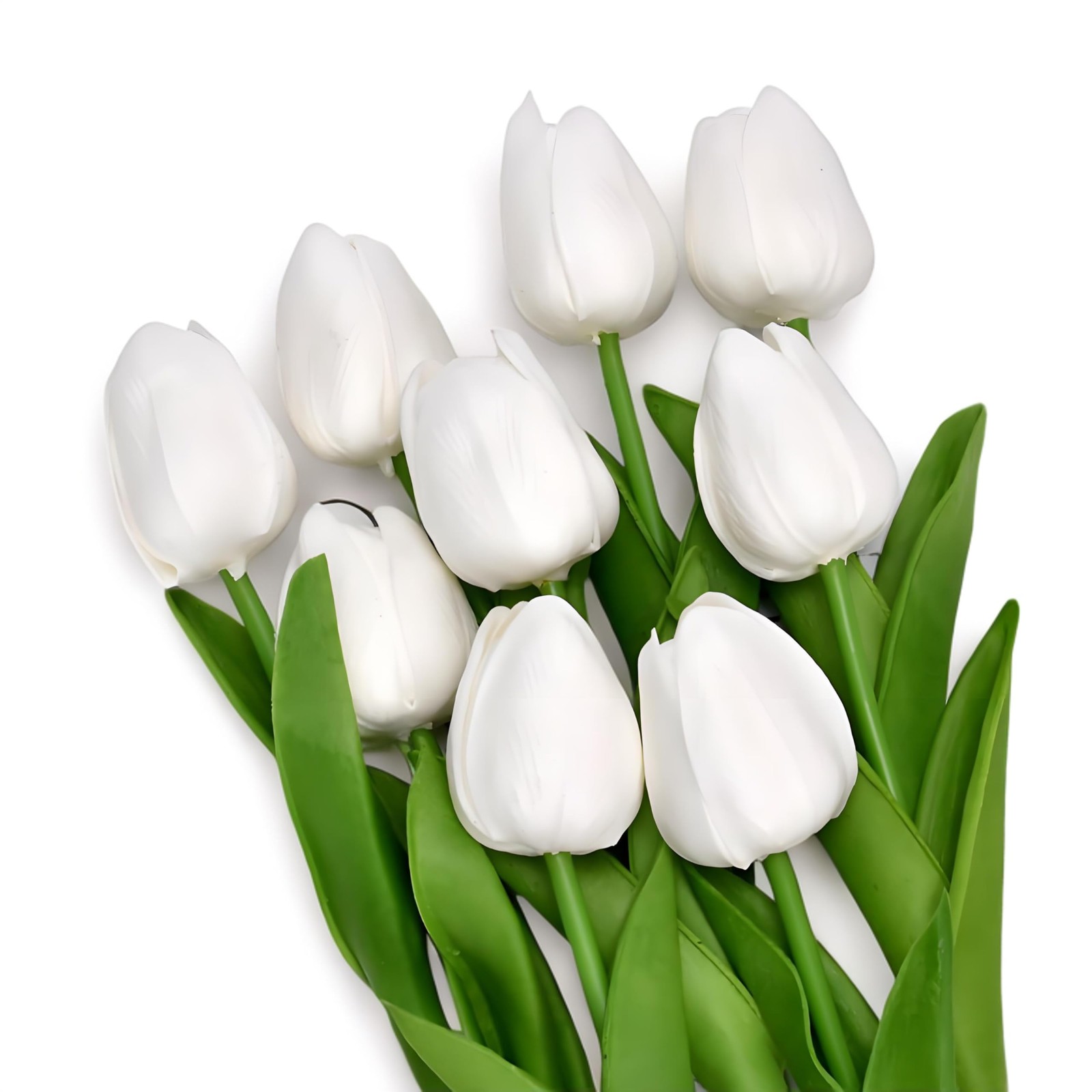 10 PCS White Artificial Flowers Fake Tulips 13 Inch Silk Bouquet Wedding Decor