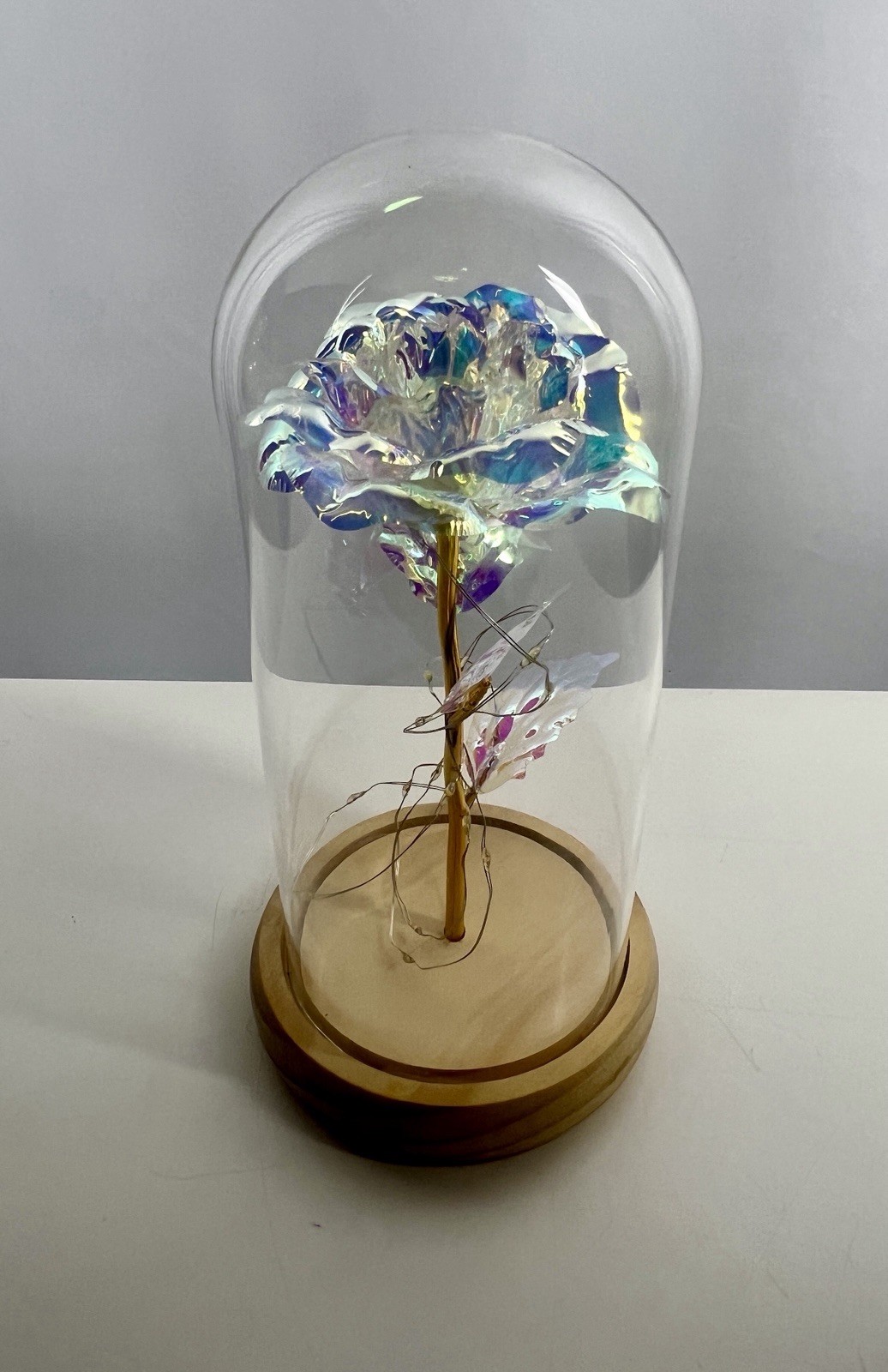 Rose Of Love In Glass Dome /w Led Lighted Rose Wedding Valentine Gifts