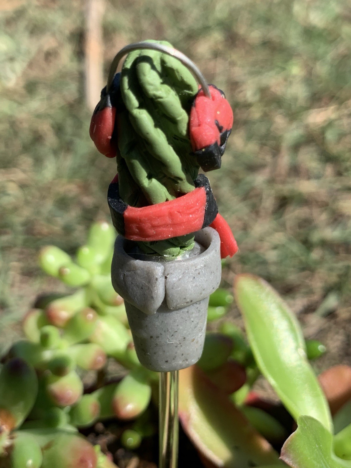 Handmade Polymer Clay One of A Kind Plant Stick “Pothead” Plant Deco WinterCacti