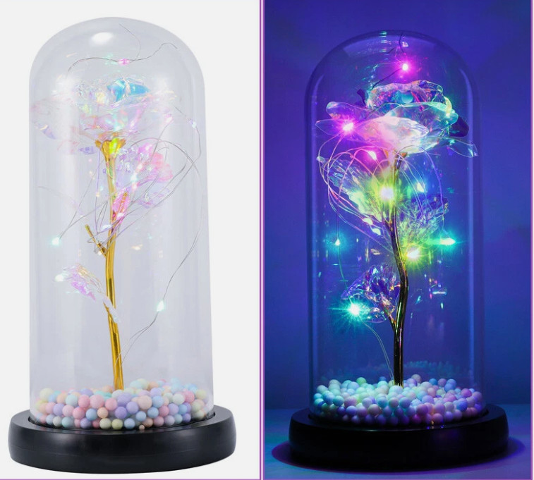 Forever Eternal Galaxy Rose In Glass Dome LED Flower Light Valentine’s Day Gift.