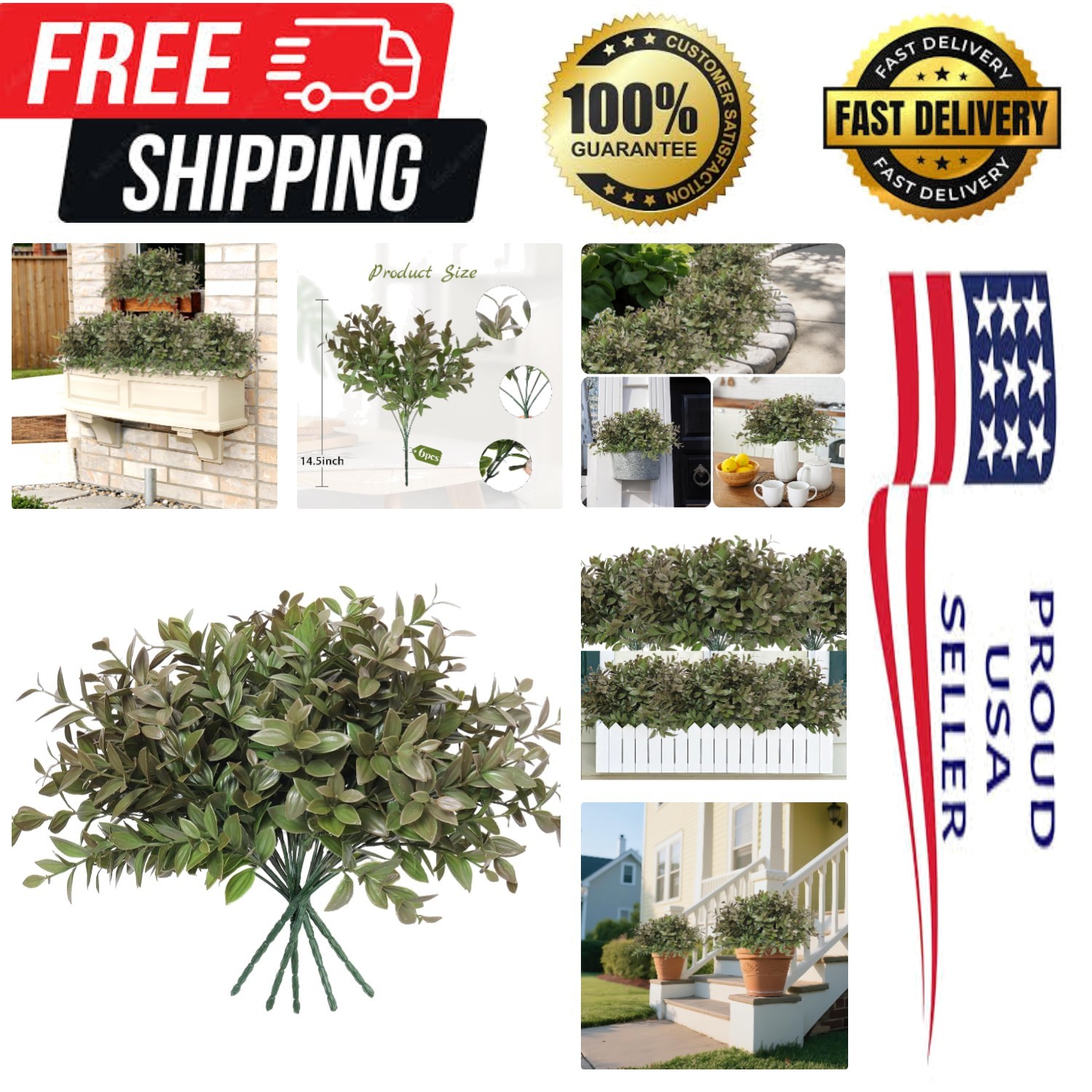 6 Bundles Artificial Greenery Stems, 14.5″ Fake Lucky Bamboo Leaves Faux Outd…