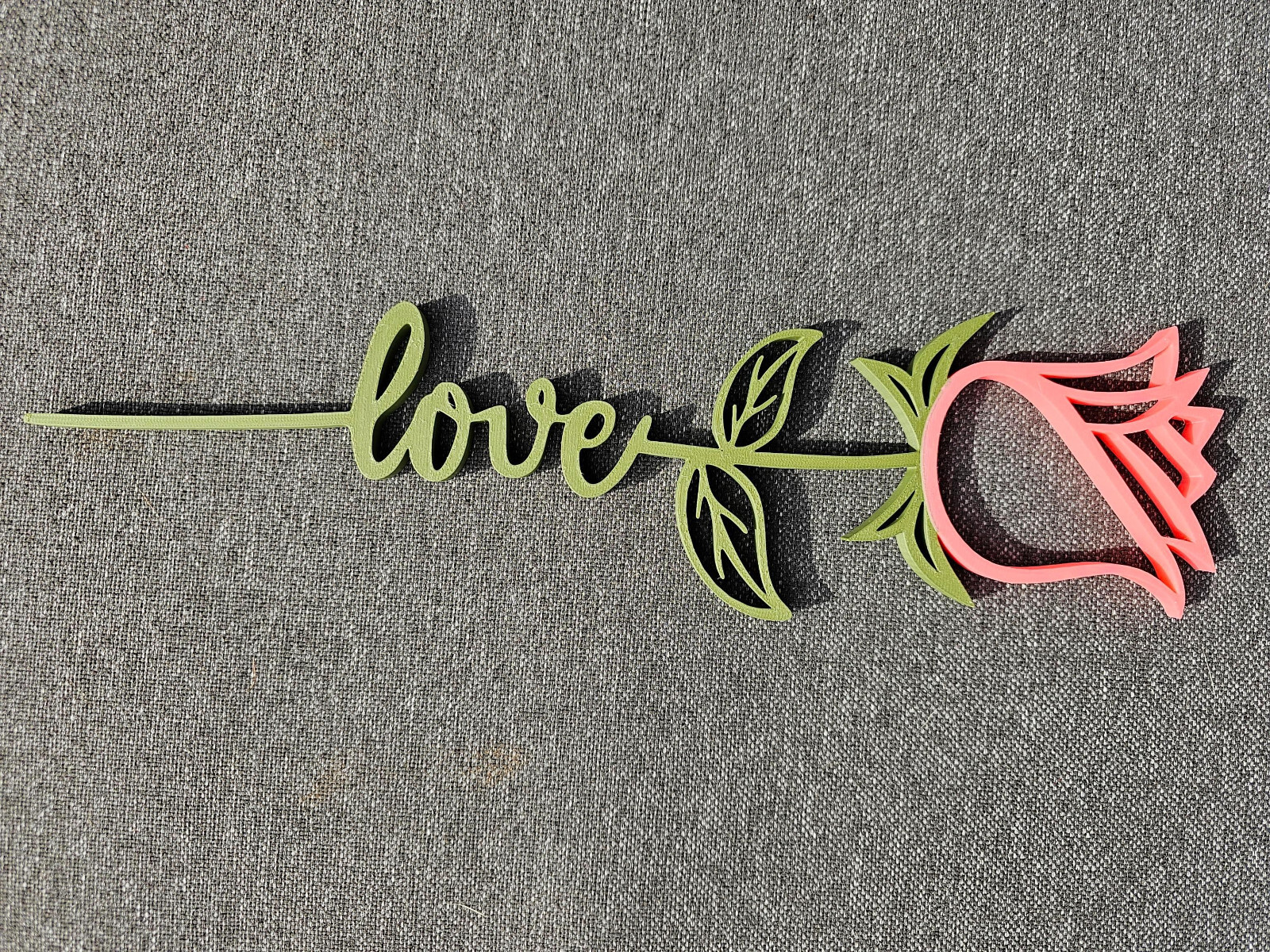 Valentines Day Flowers Roses With Love on stem 3d Printed Red pink yellow 11.5
