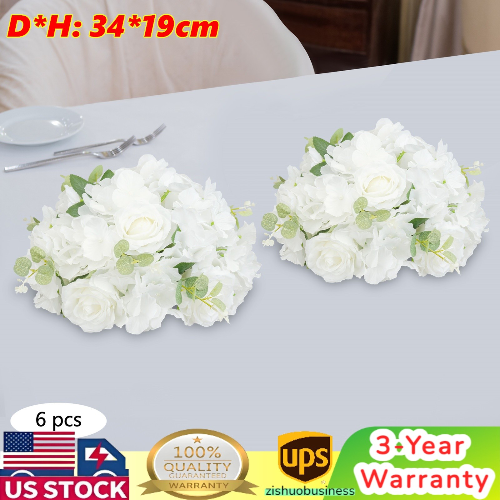 6 Pcs Fake Small Rose Balls, White Flowers for Centerpieces Tables Home Decor