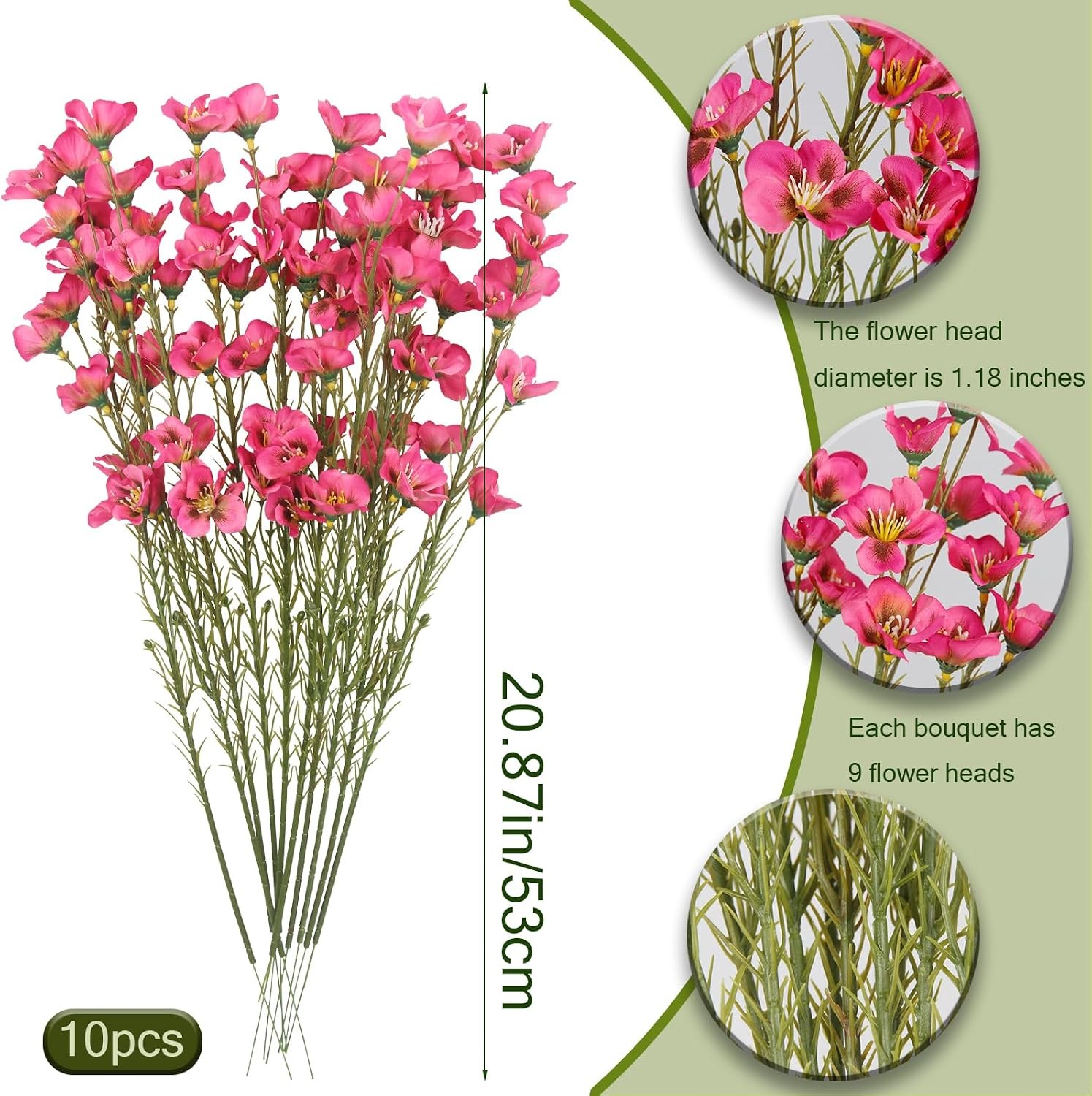 10 Pcs Artificial Wildflowers Fake Flower Stems 21″ Silk Spring Flowers