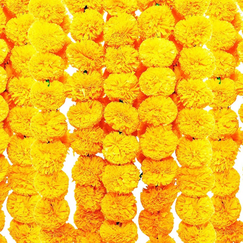 Yellow Artificial Flowers Hanging Marigold Garland Fluffy Decoration Pack Of 6