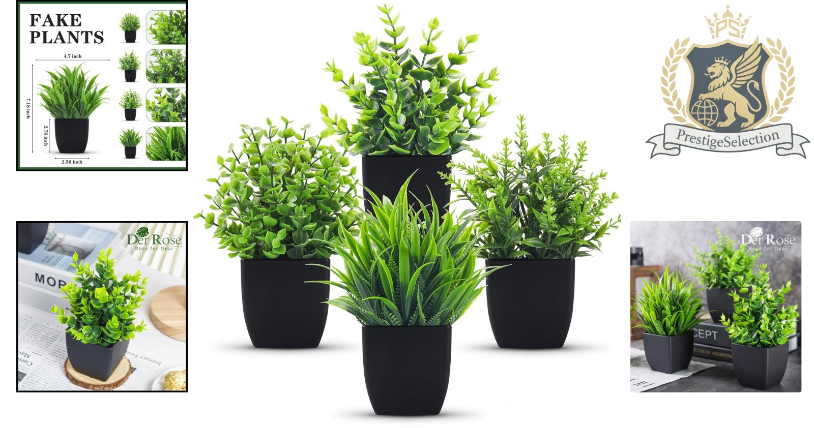4-Pack Lifelike Eucalyptus Faux Plants in Black Pots for Elegant Indoor Decor