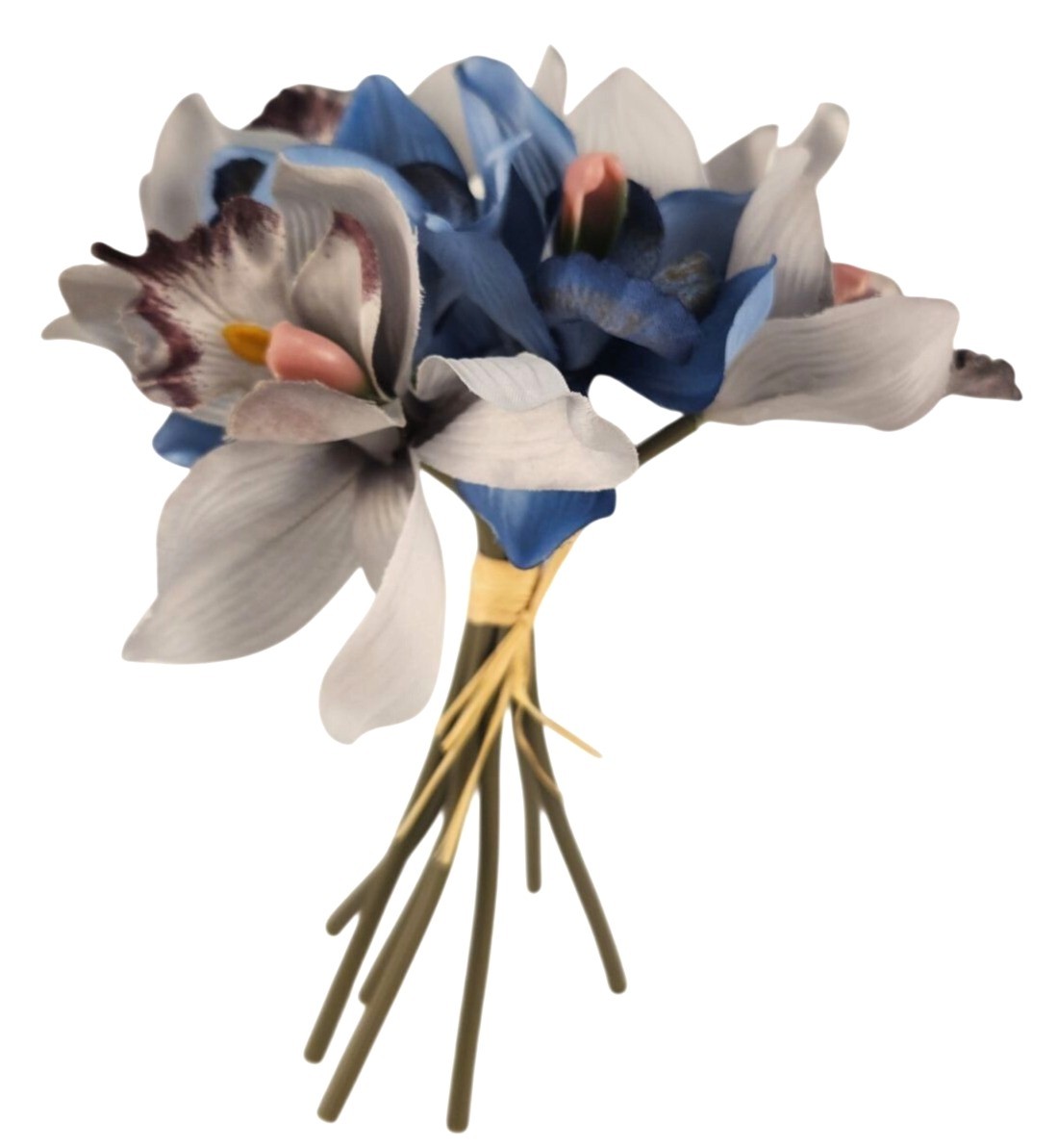 Blue Gray Cymbidium Orchid Artificial Flowers 7 Stem Bundle, Faux Orchid Wedding