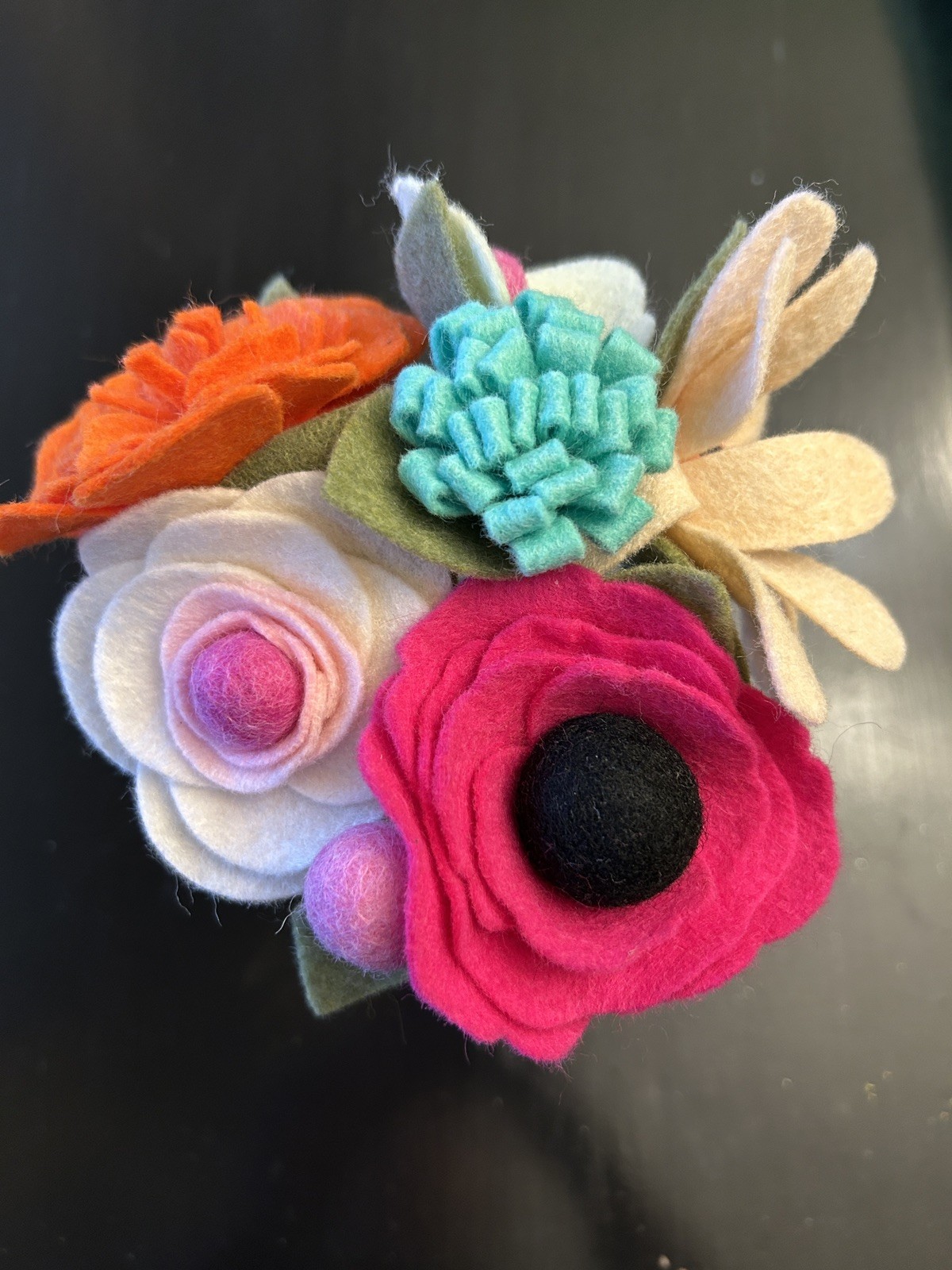 Beautiful Hand Cut Wool Blend Felt Flower Bouquet Spring Bright Colors