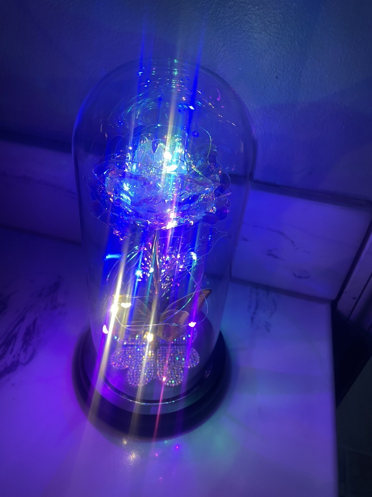 LED Rose Gifts for Women Flowers Rose/butterfly Glass Dome Valentines Day Gift