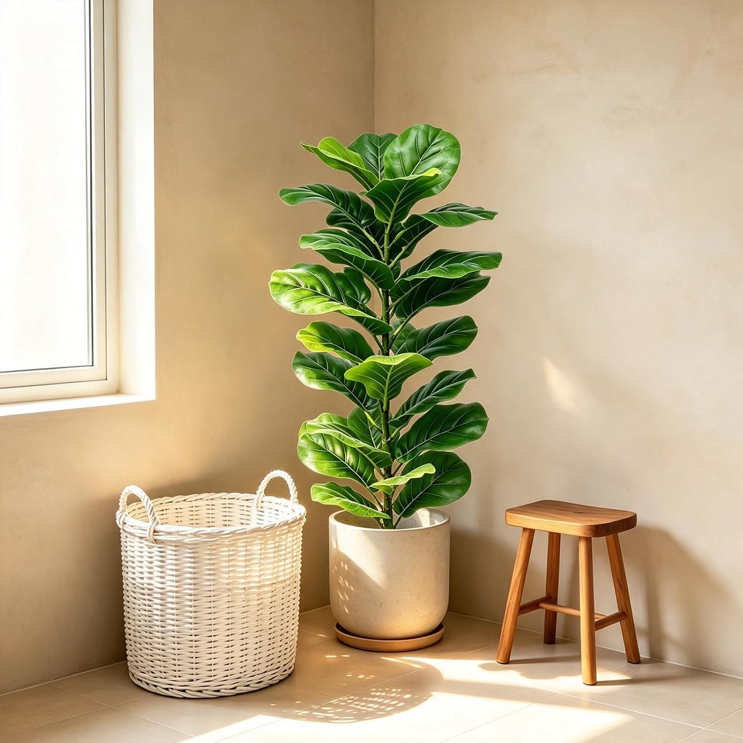 2 Pack Faux Fiddle Leaf Fig Trees, 40In Faux Trees Indoor Floor Plant, Fake Tree