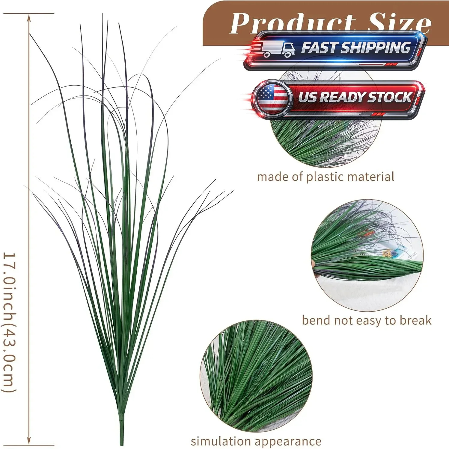 Artificial Grass Plants Outdoor 10 Bundles Fake Wheat Grass UV Resistant Faux Sh