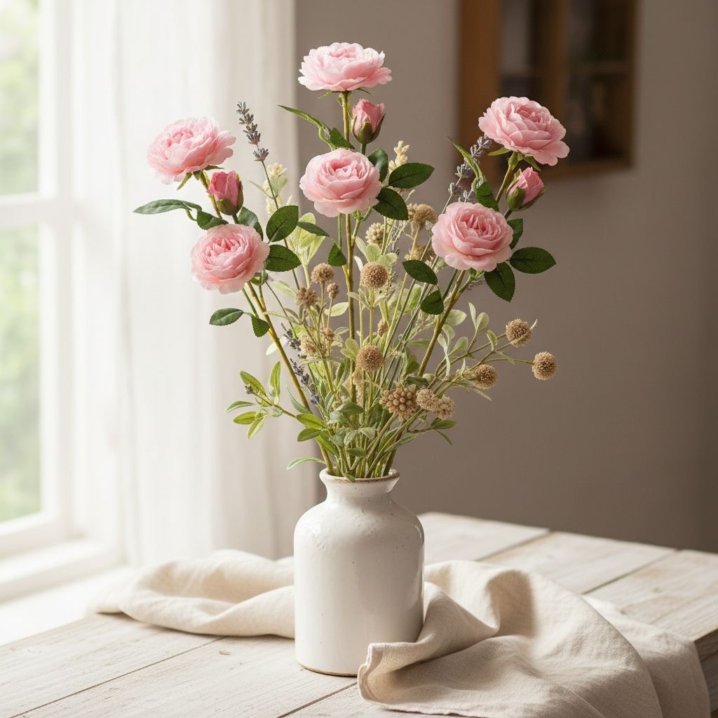 Light Pink Garden Rose Stem Set of 3 Faux Roses Real Touch Open Bloom Floral…