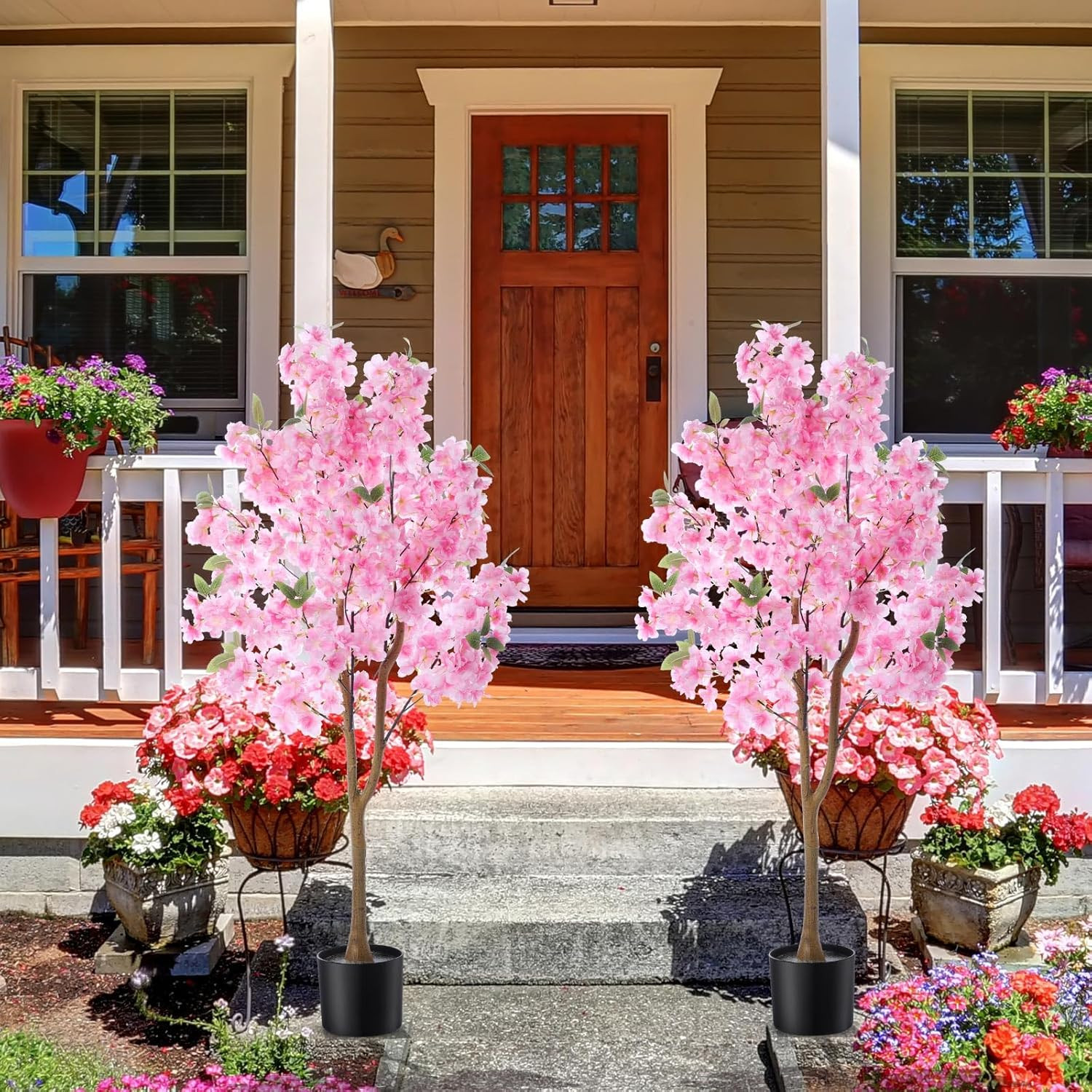 2 Pack Artificial Cherry Blossom Tree 3.9 FT Fake Faux Sakura Flowers Potted Pla