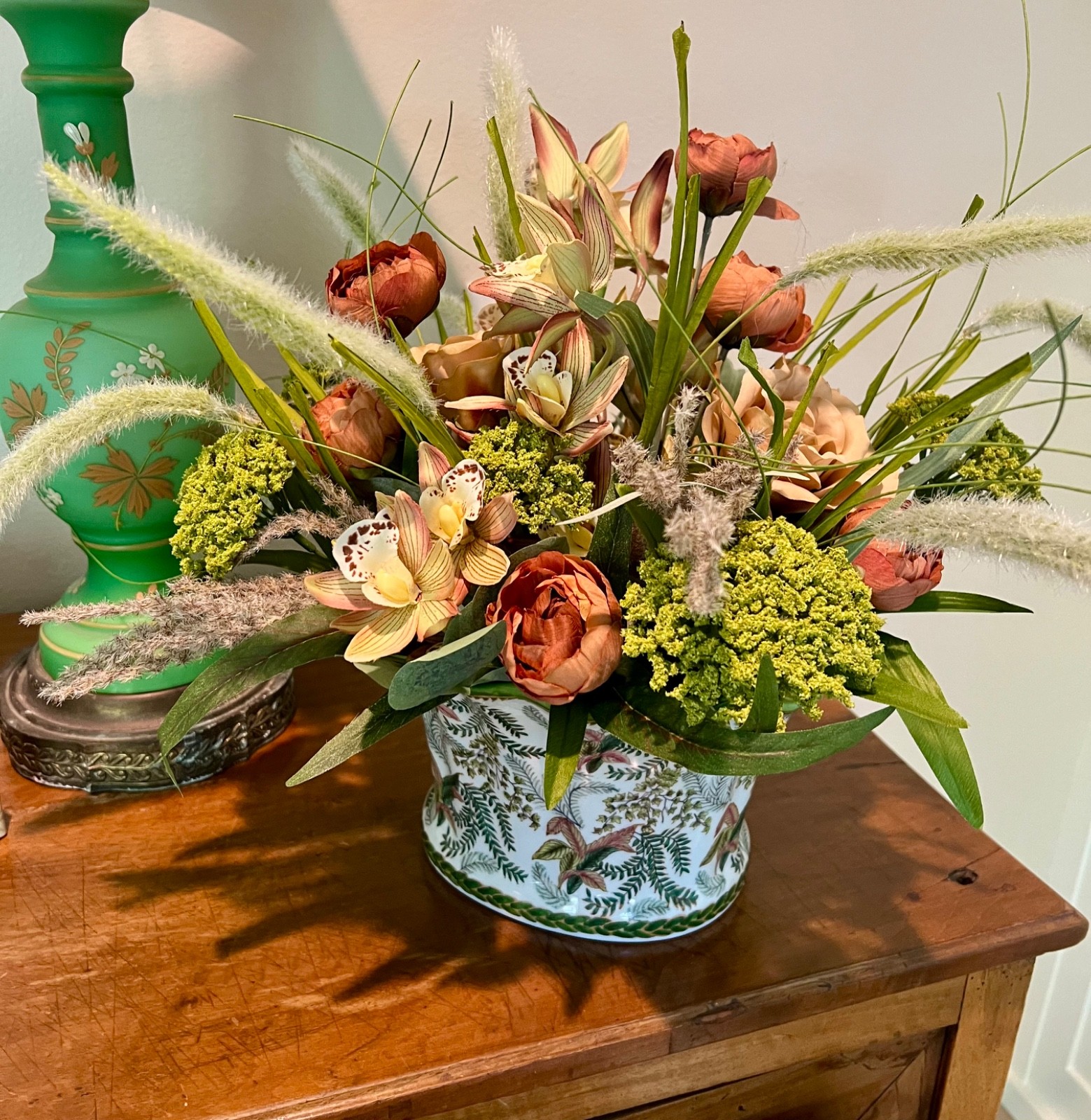 Silk Faux Floral Arrangement Newly Created in Vintage Danny’s Fine Porcelain Pot
