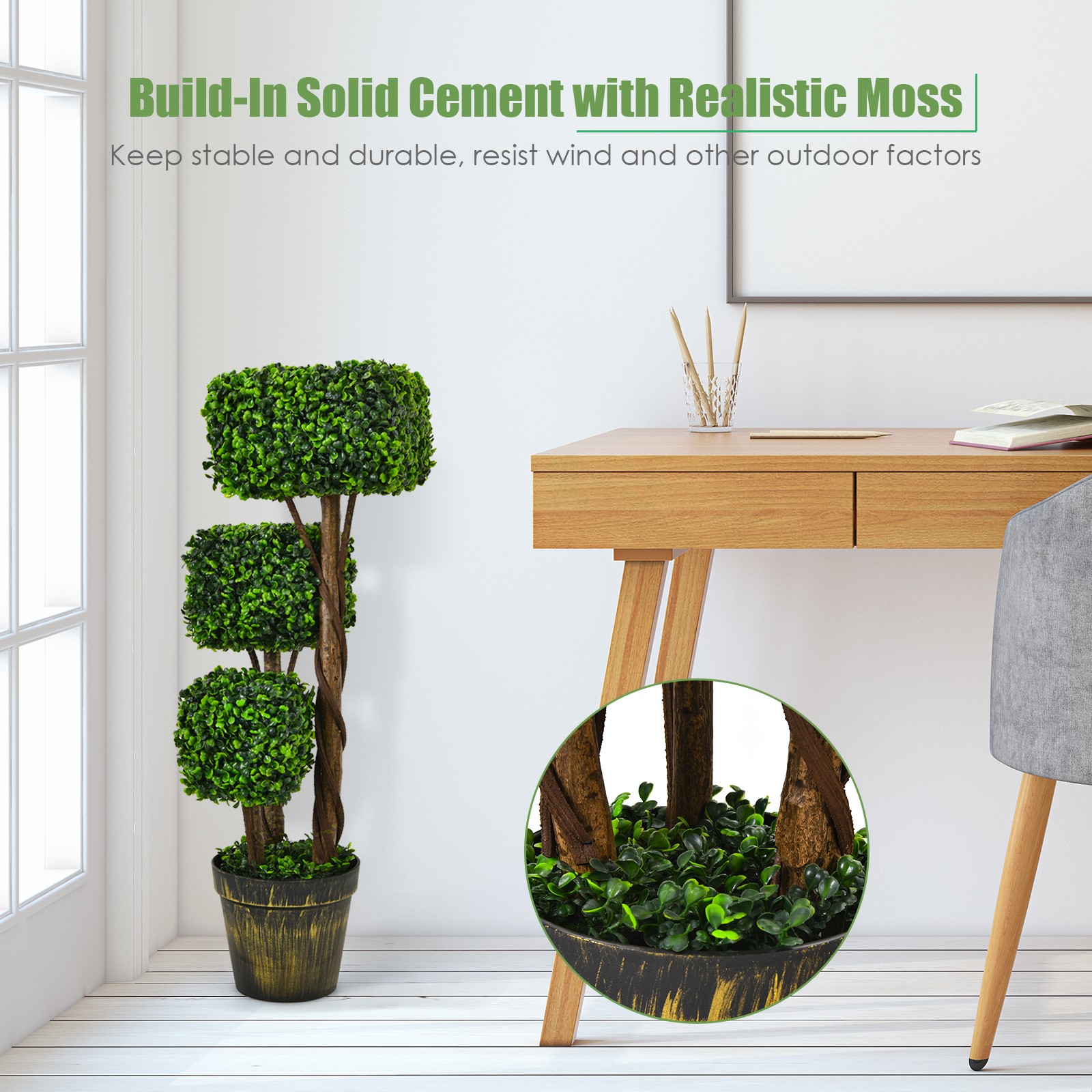 Costway Artificial Boxwood Topiary Tree 36 ” UV Protected Indoor Outdoor Decor