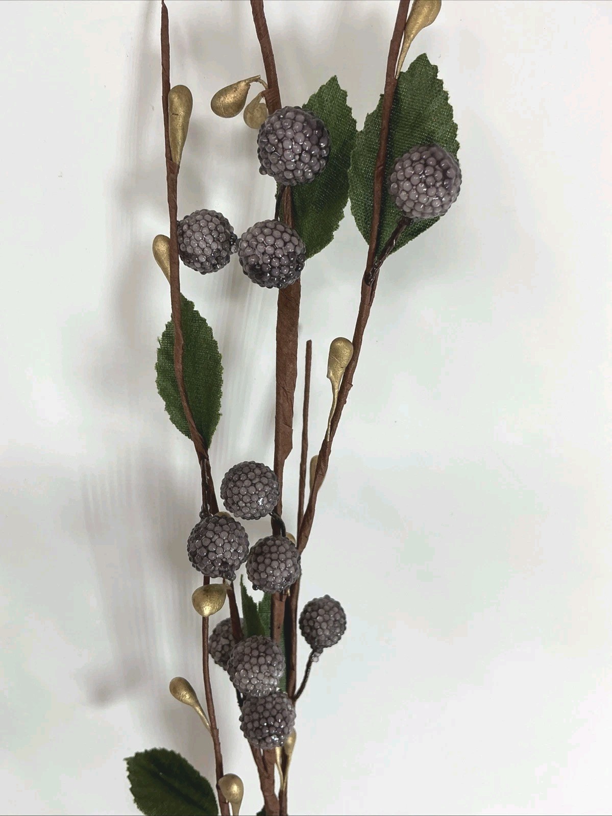 Sugared Berry Floral Pick 23” Purple and Gold Berries Green Leaves 4 Picks NOS
