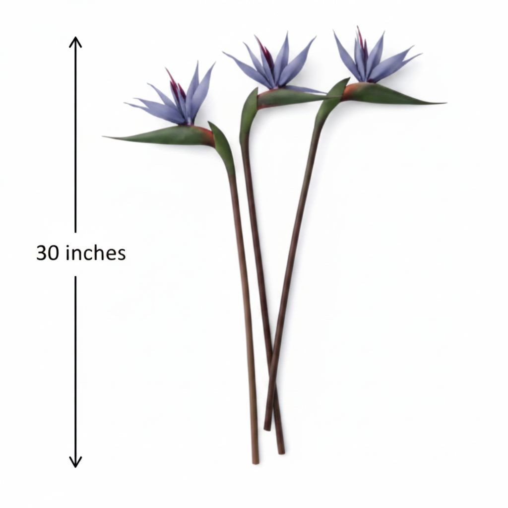 Bird of Paradise Stems Set of 3 Faux Tropical Flowers 30 Inch Tall Moody Blue Pu