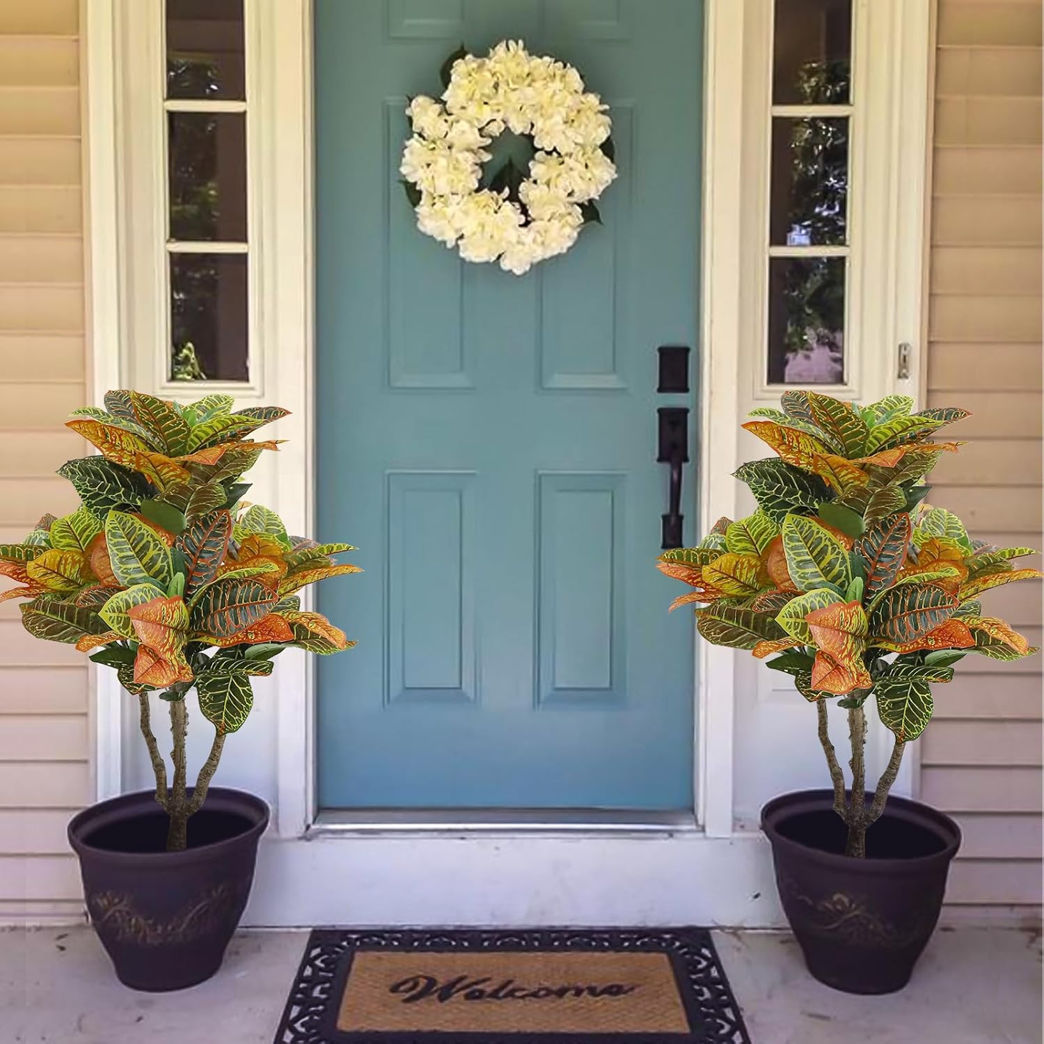 2PCS 35″ Faux Fiddle Leaf Fig Trees for Home Decor & Front Porch Plants