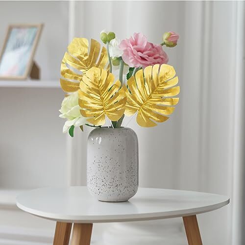 24 Pcs Artificial Gold Palm Leaves Tropical Party Leaves Table Wall Decoration
