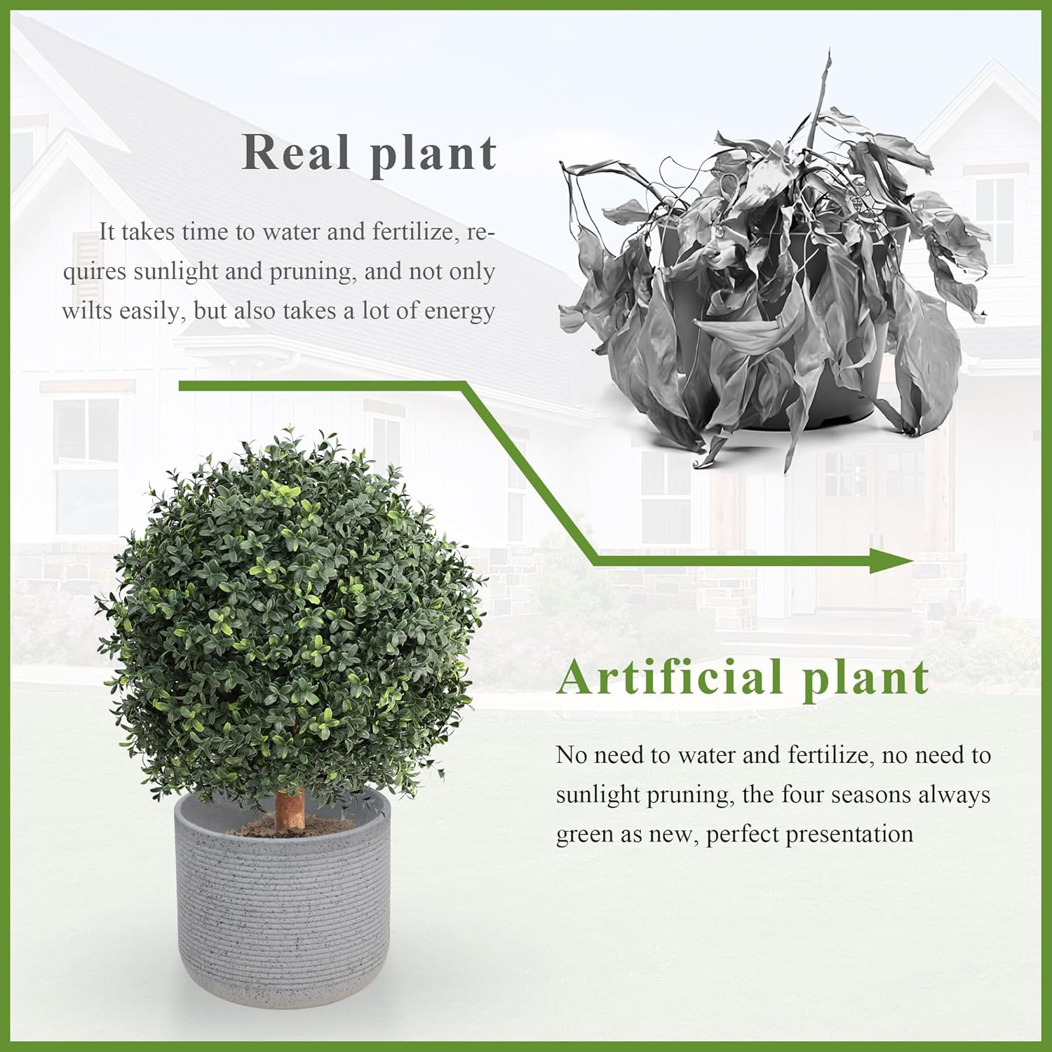 24″ UV Resistant Artificial Boxwood Ball Bush – 2 Pack for Indoor/Outdoor Use